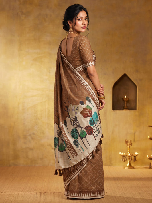 Light Brown soft silk saree view 1