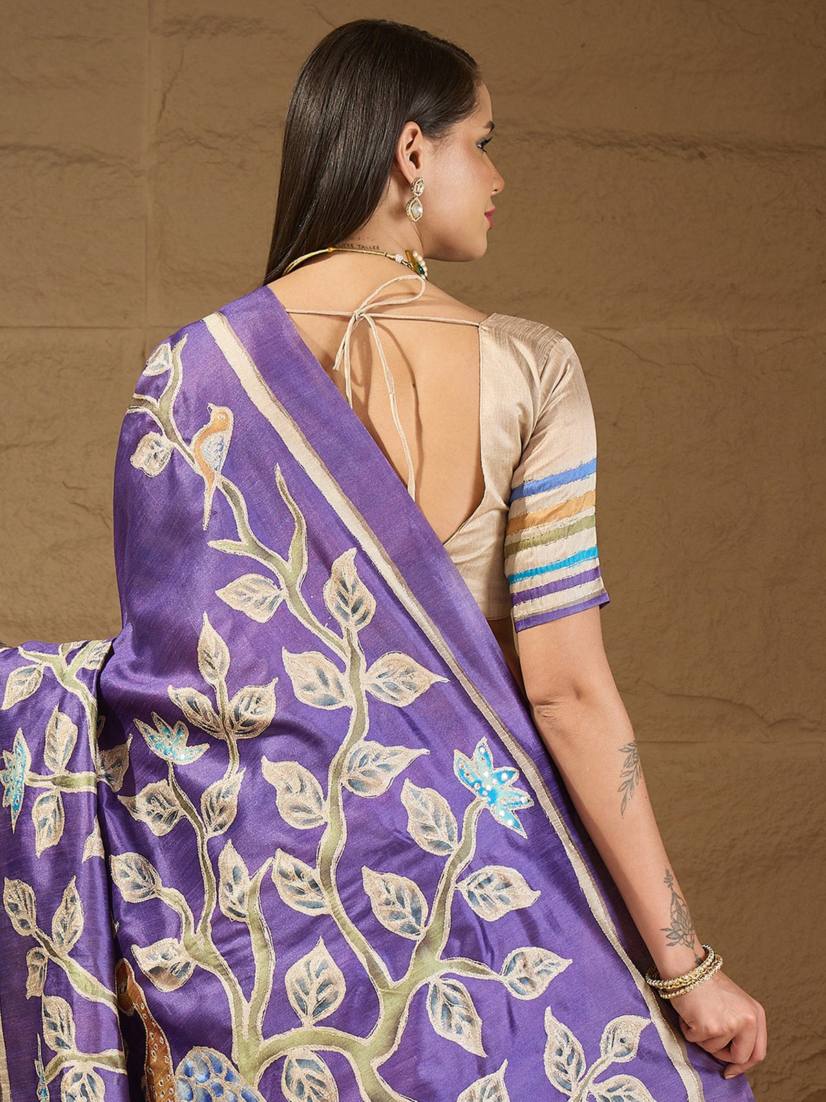 Violet art silk saree view 2