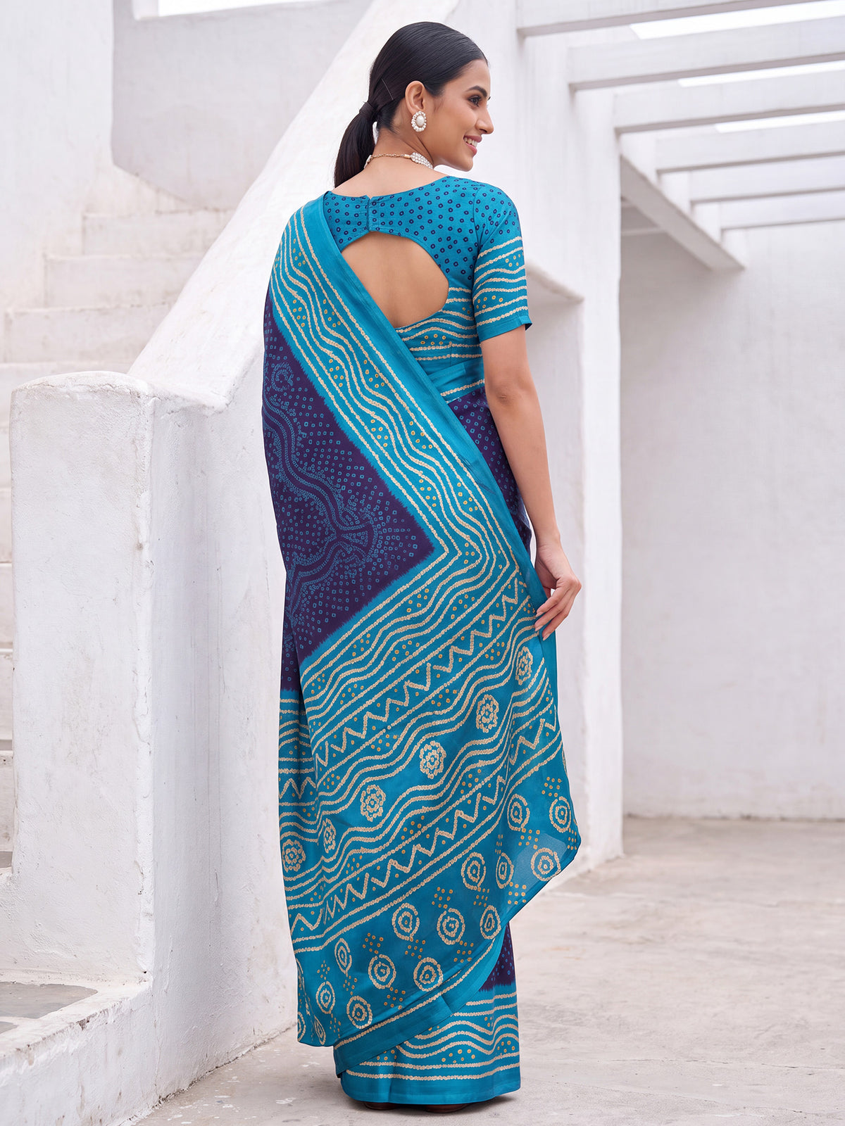 Navy Blue Satin Silk saree – detail view 1