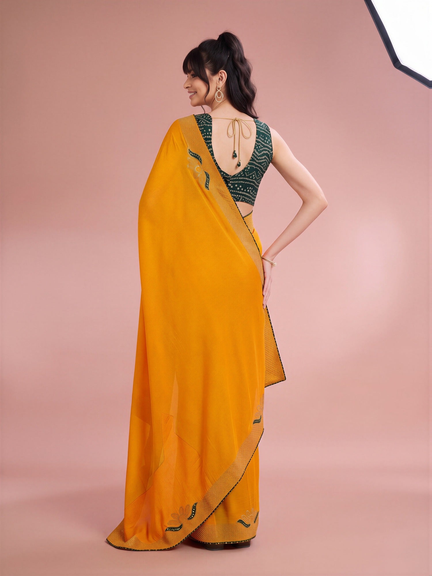 Yellow Vichitra Silk saree – detail view 1