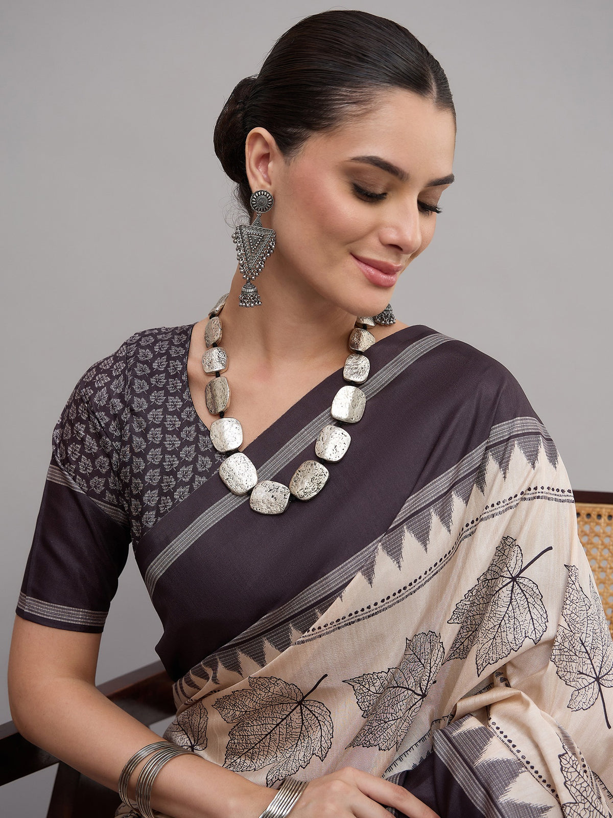 Off White soft silk saree view 6