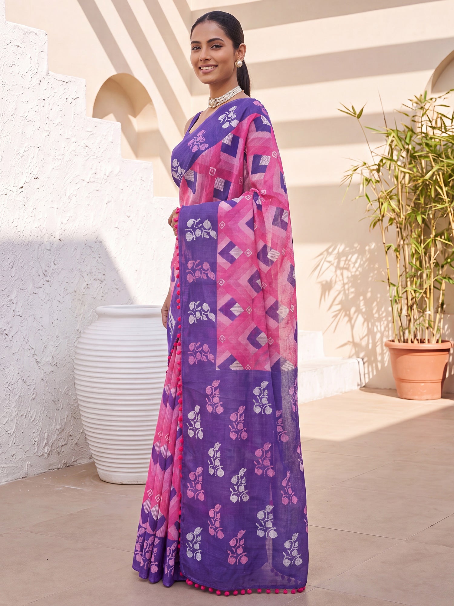 Pink Cotton saree – detail view 2