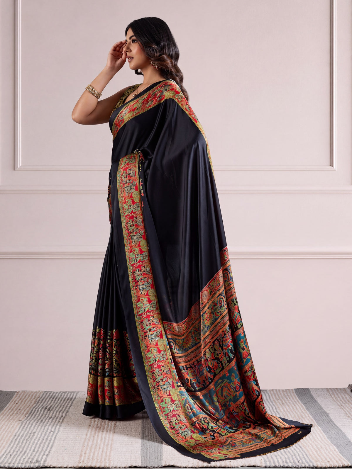 Black Satin saree – detail view 3