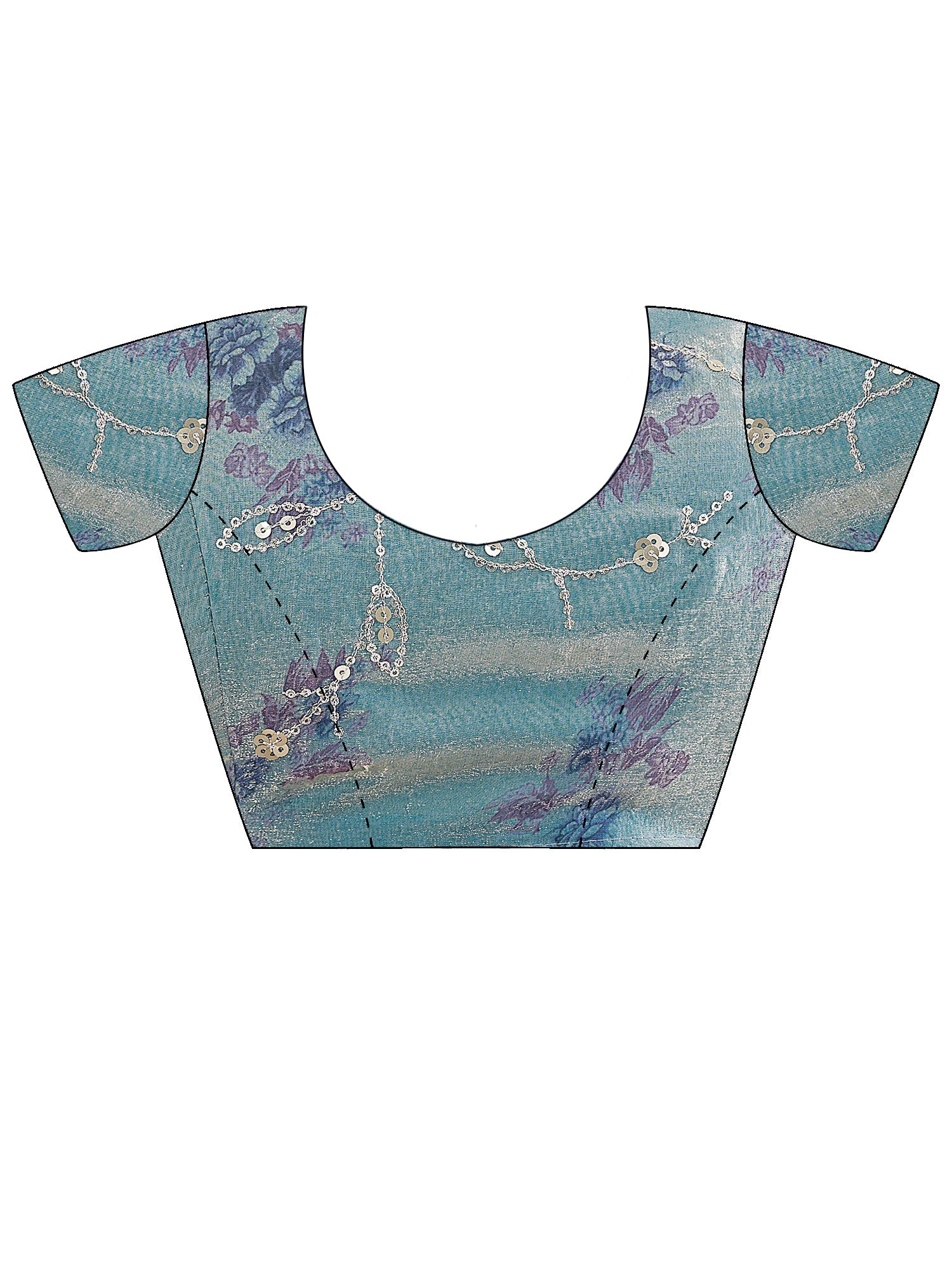 Unstitched light blue silk blouse piece with embellished design