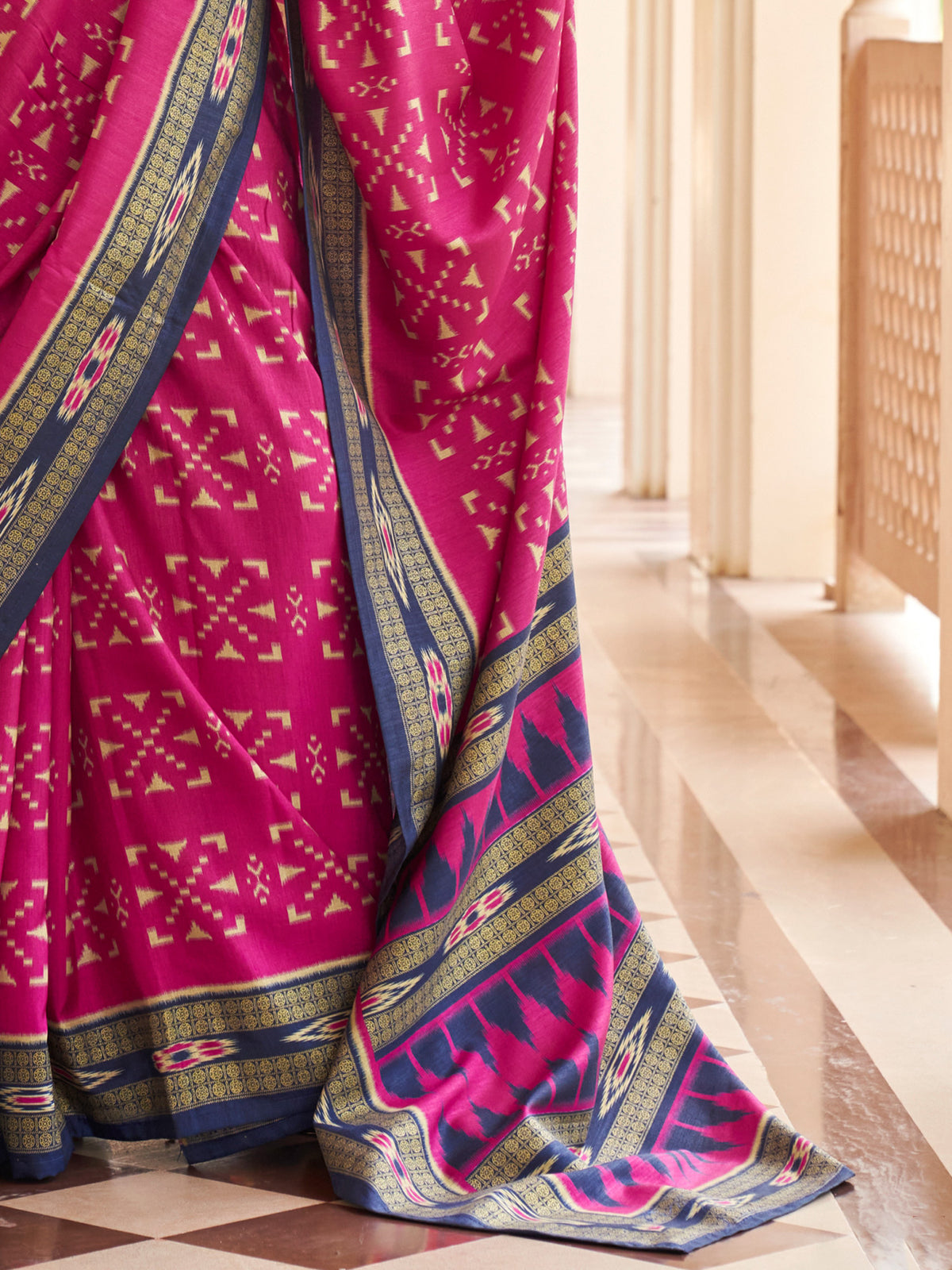 Pink silk blend saree view 4