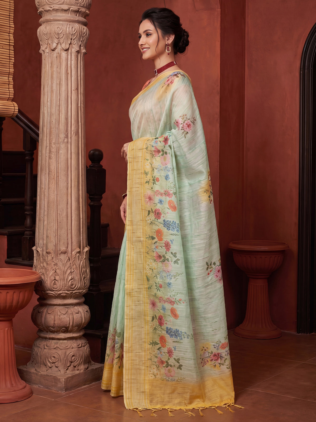 Light Blue Tussar Silk saree – detail view 2