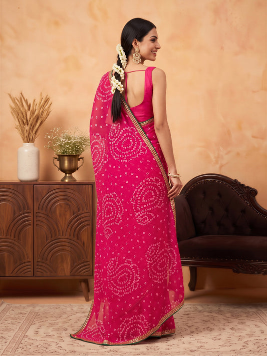 Pink Georgette saree – detail view 1