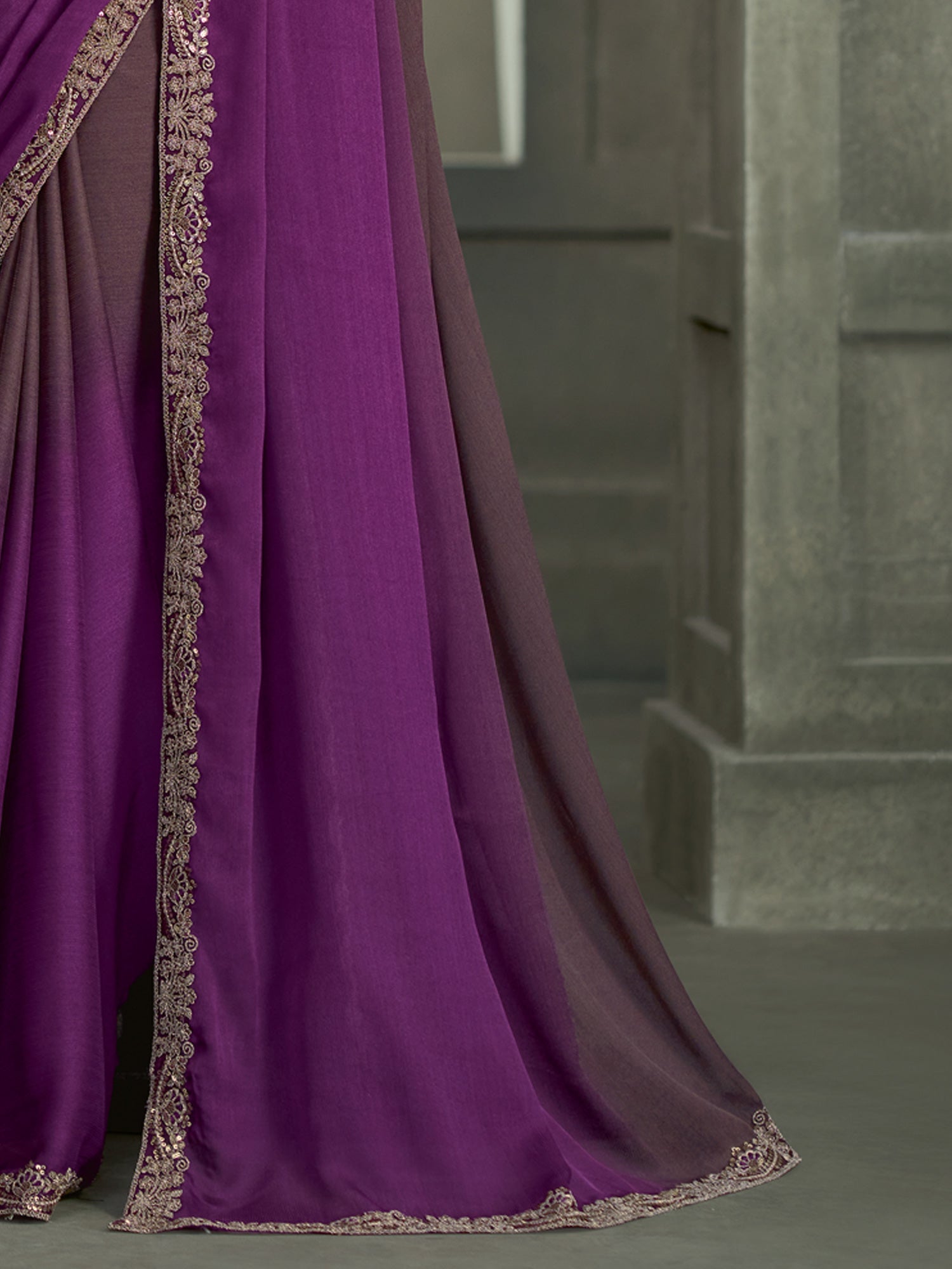 Purple Chiffon saree – detail view 4