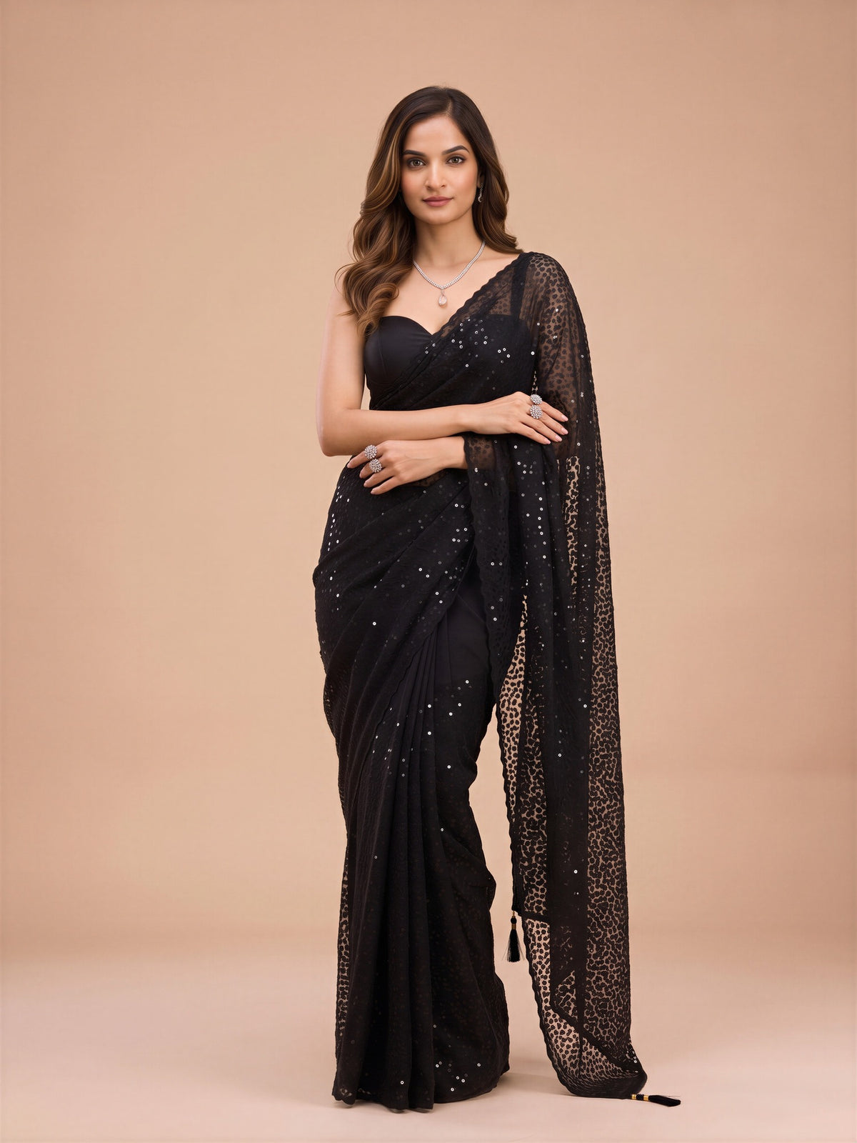 Purple Net saree – detail view 3
