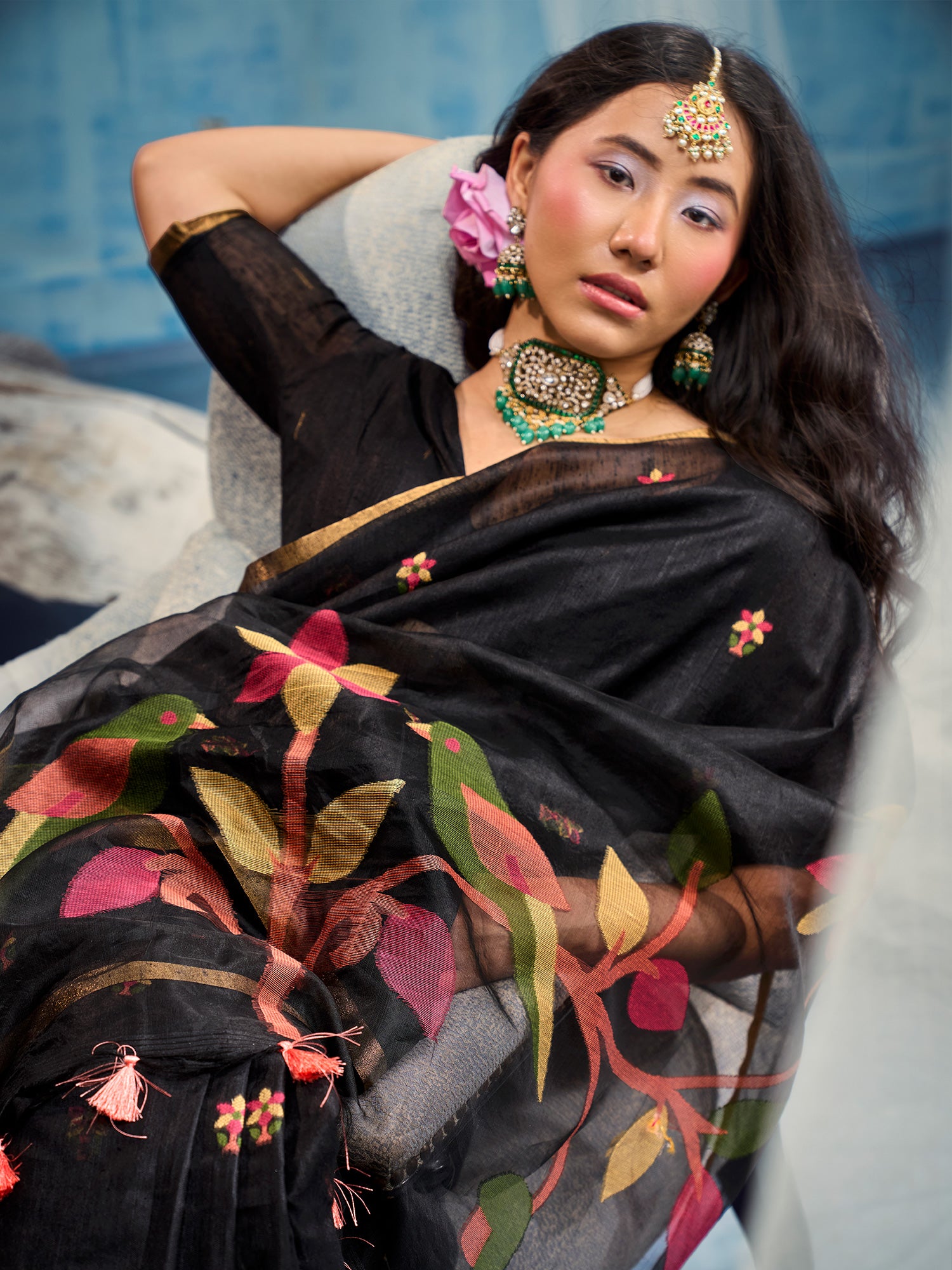 Black Muga Cotton saree – detail view 3