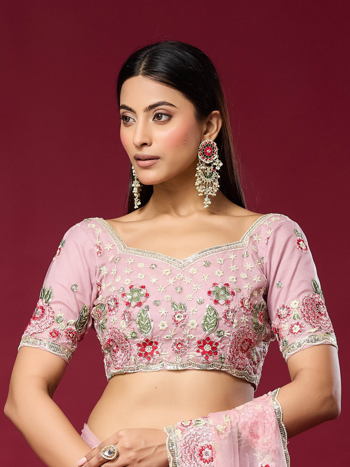 Pink Net saree – detail view 2