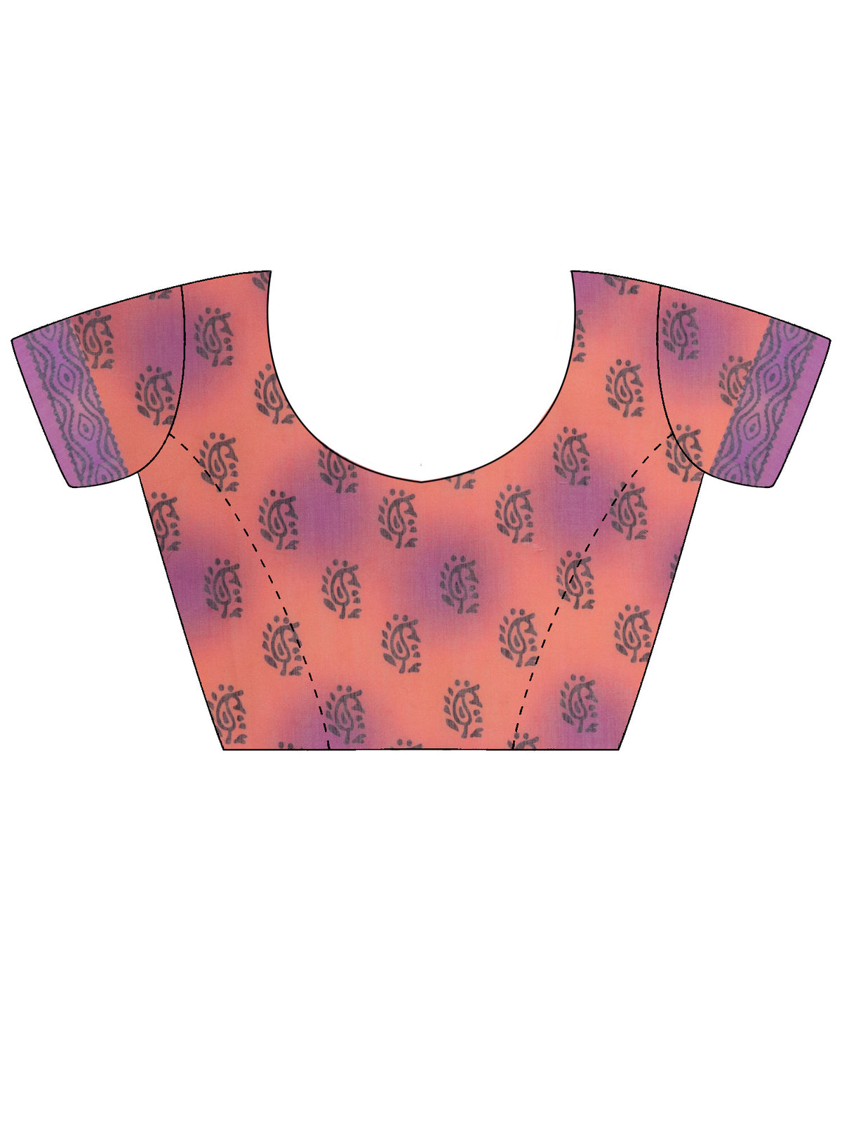 Unstitched peach cotton linen blouse piece with batik design