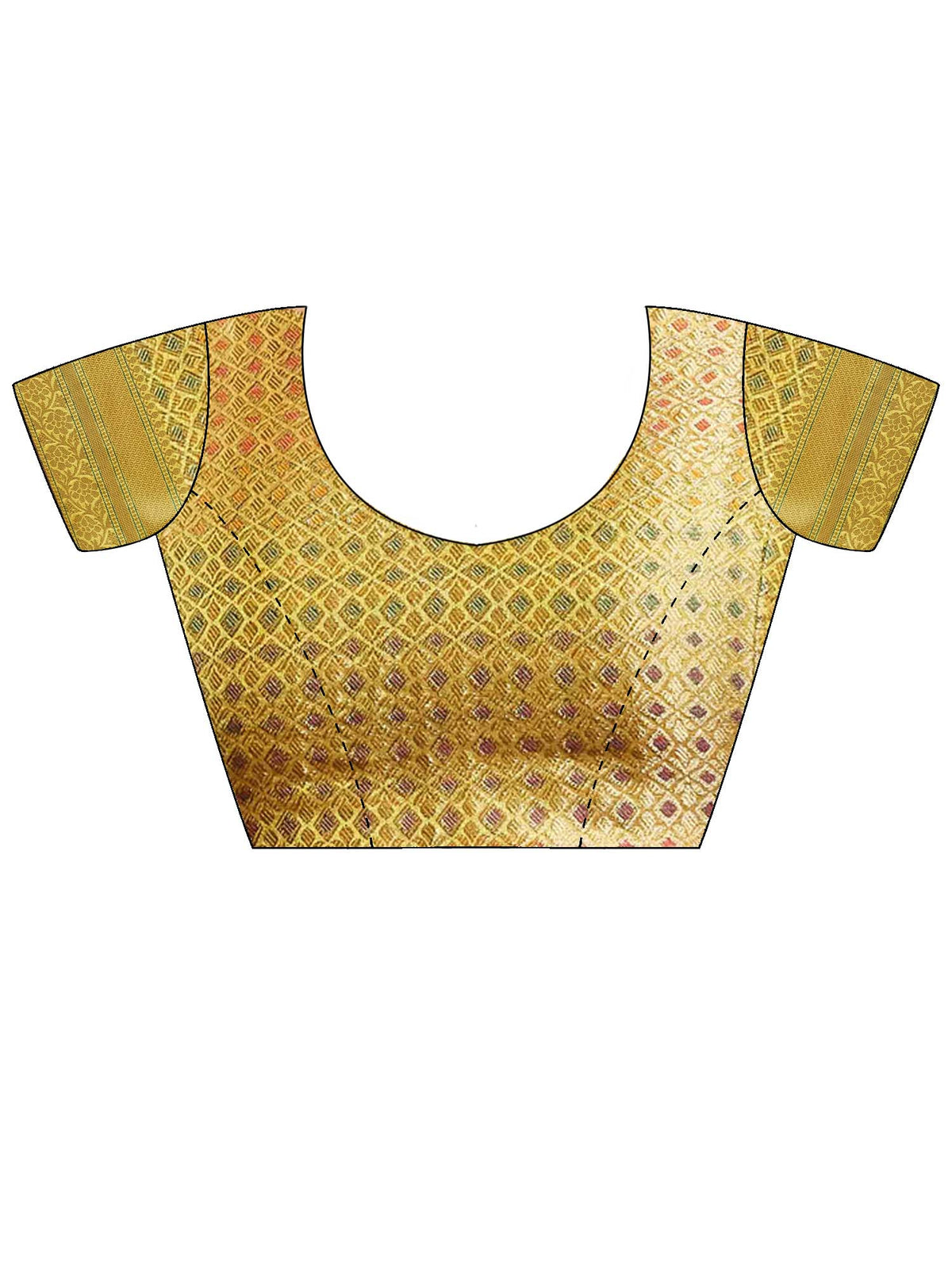Unstitched yellow organza blouse piece with ethnic motif design