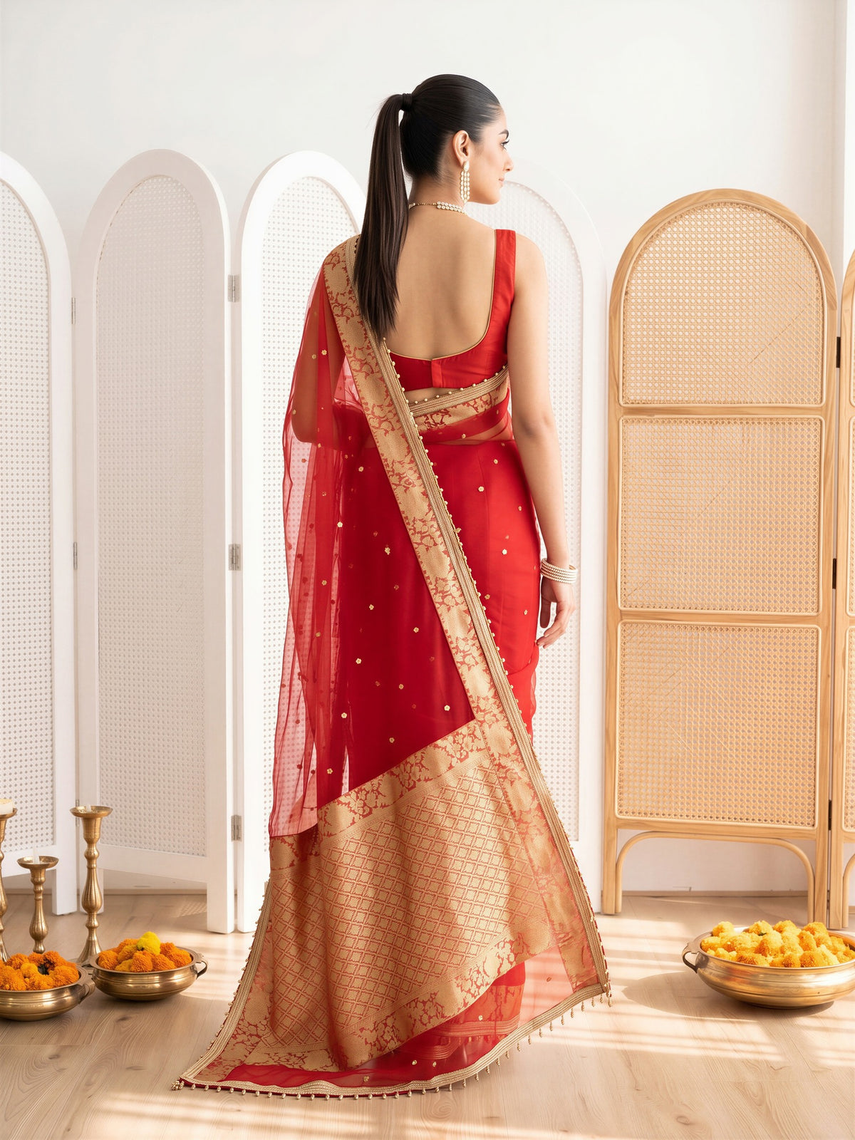Red Silk Blend saree – detail view 1