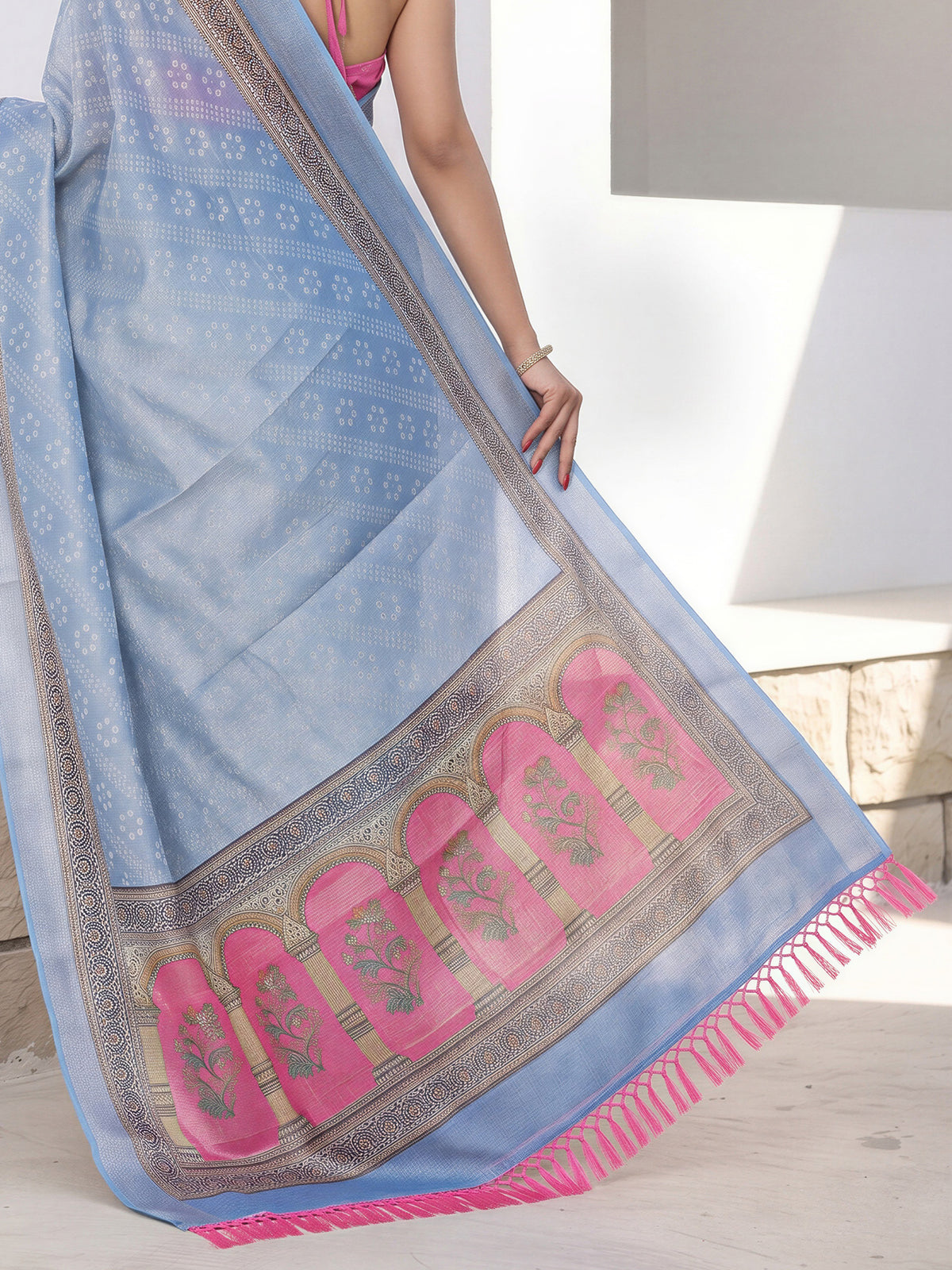 Light Blue Cotton Silk saree – detail view 5
