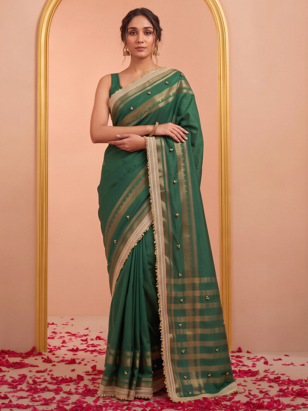 Green soft silk saree view 3