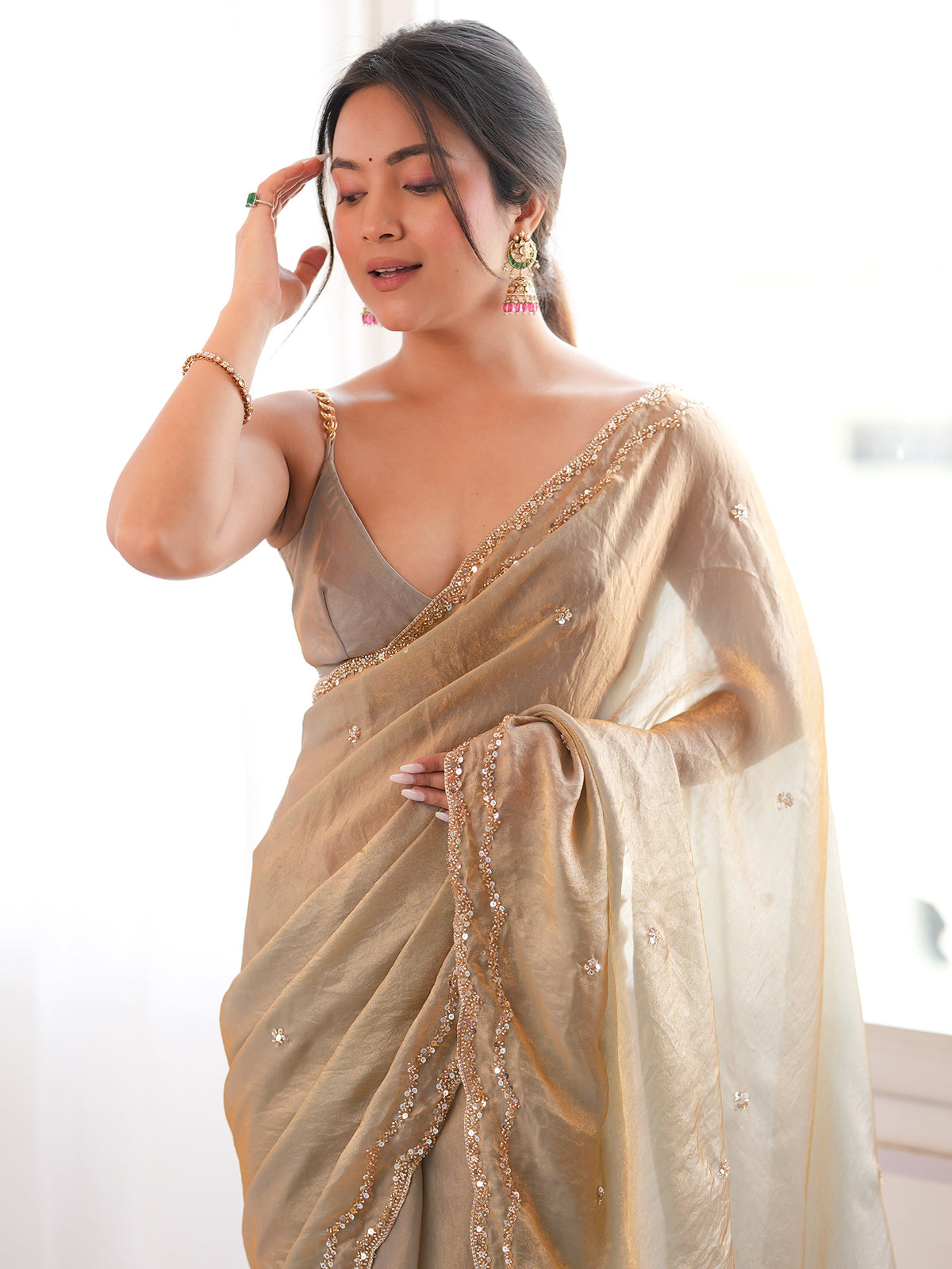 Metallic Satin Silk saree – detail view 3