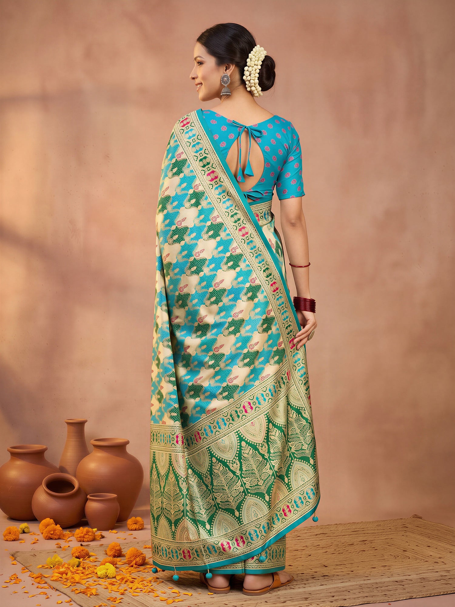 Teal Blue Silk Blend saree – detail view 1