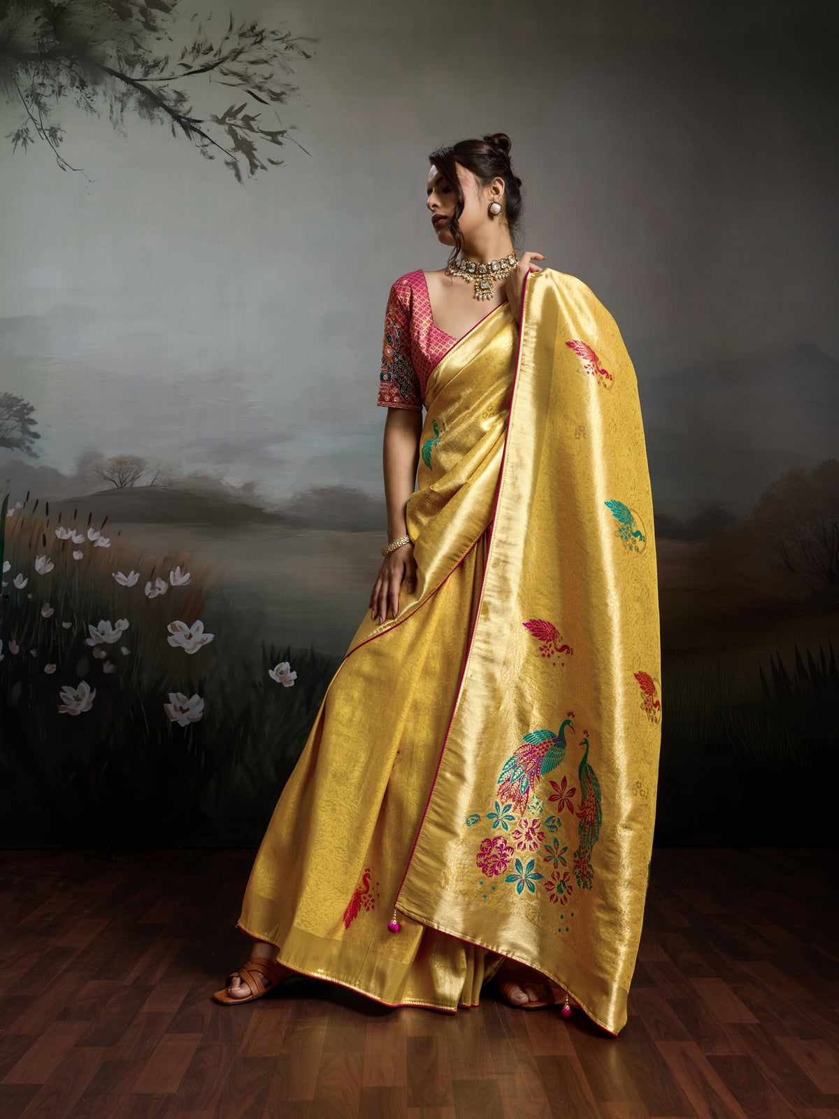 Yellow Banarasi Silk saree – detail view 2
