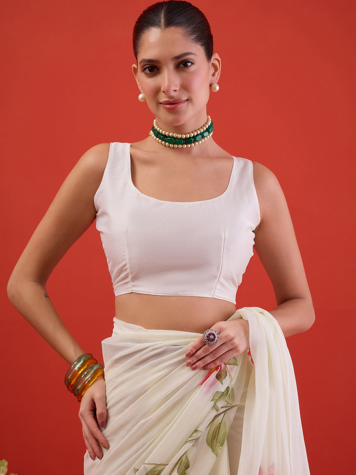 Off White Chiffon saree – detail view 5