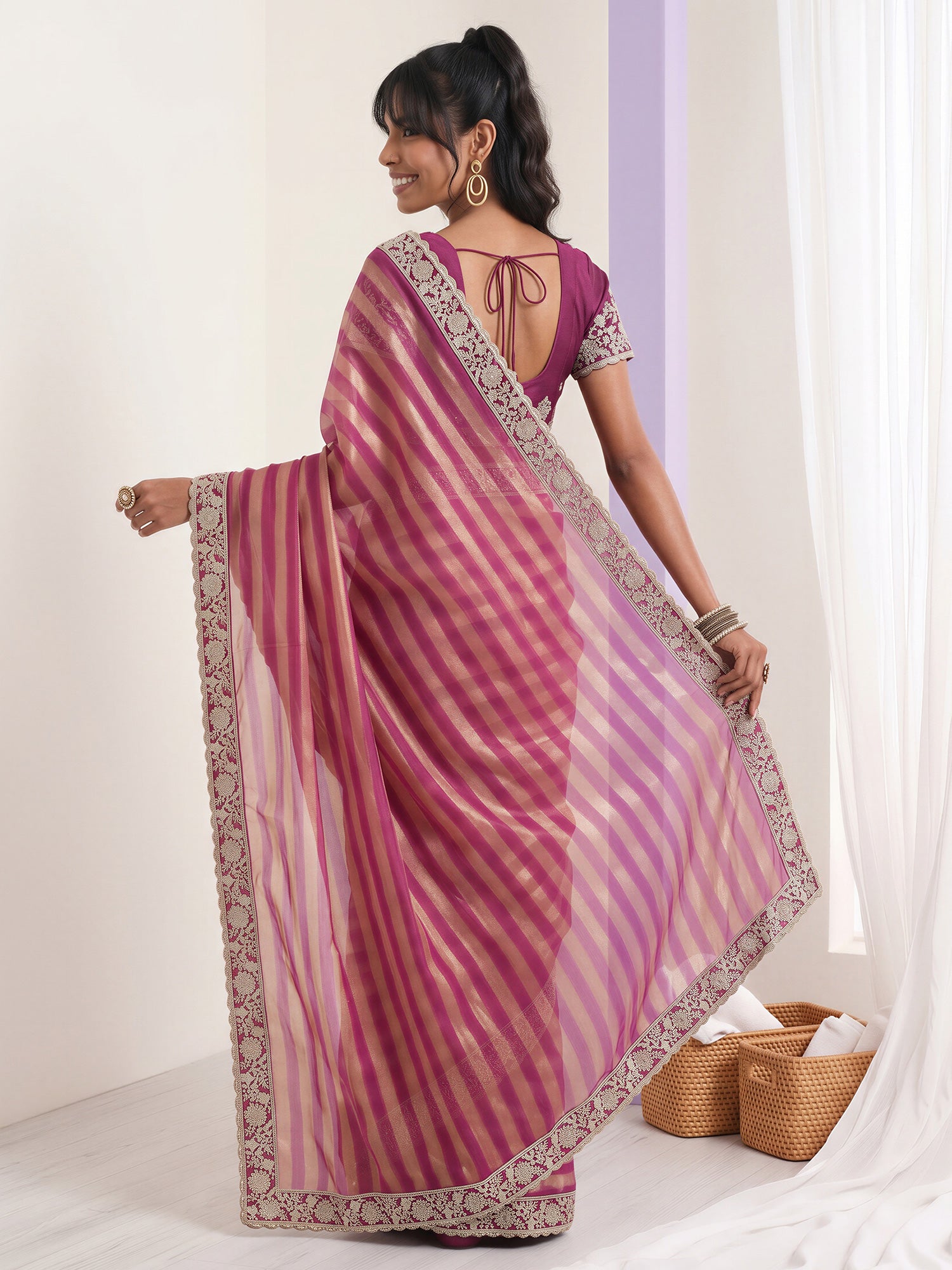 Purple Net saree – detail view 1