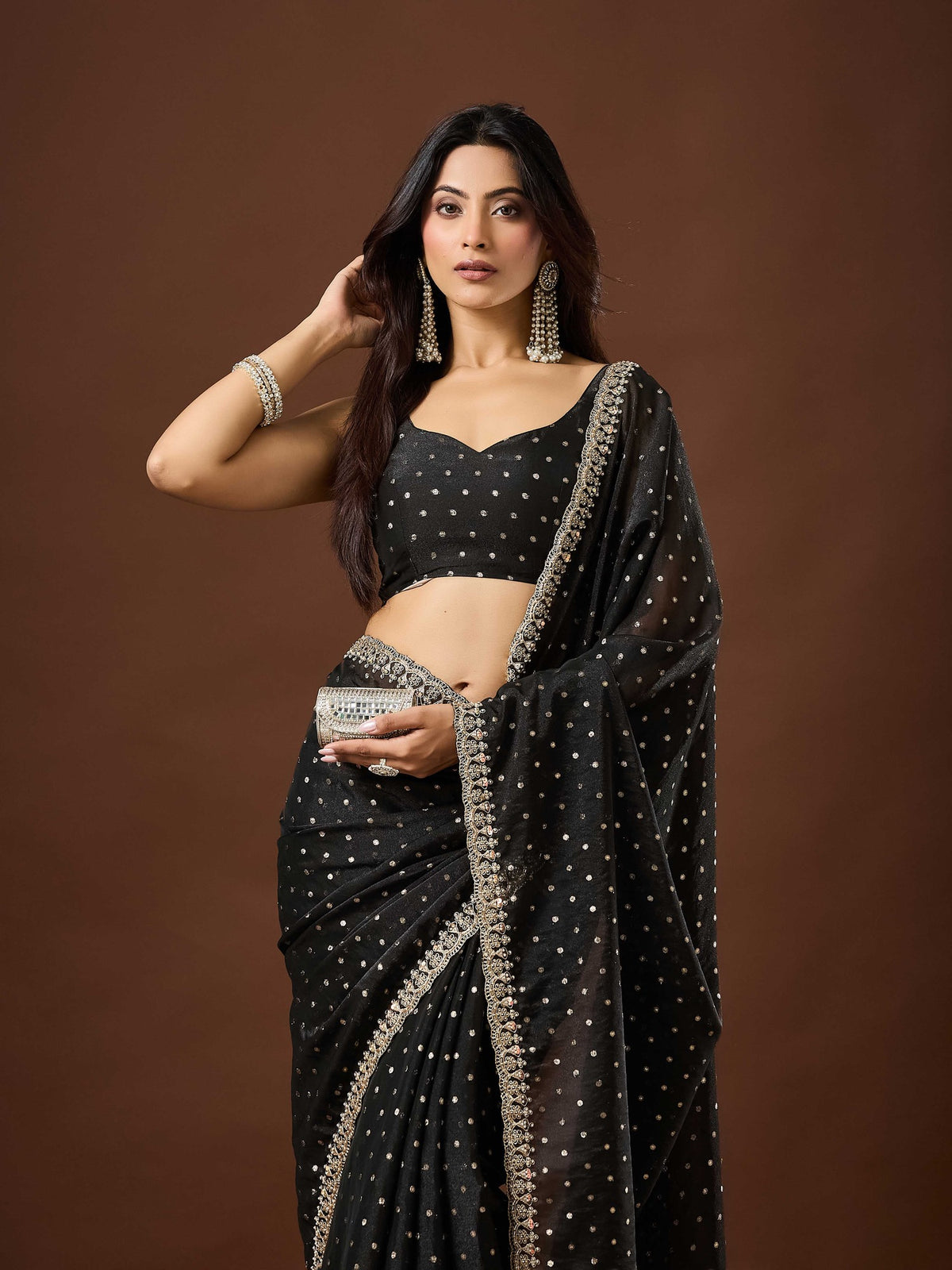 Black Georgette saree – detail view 3