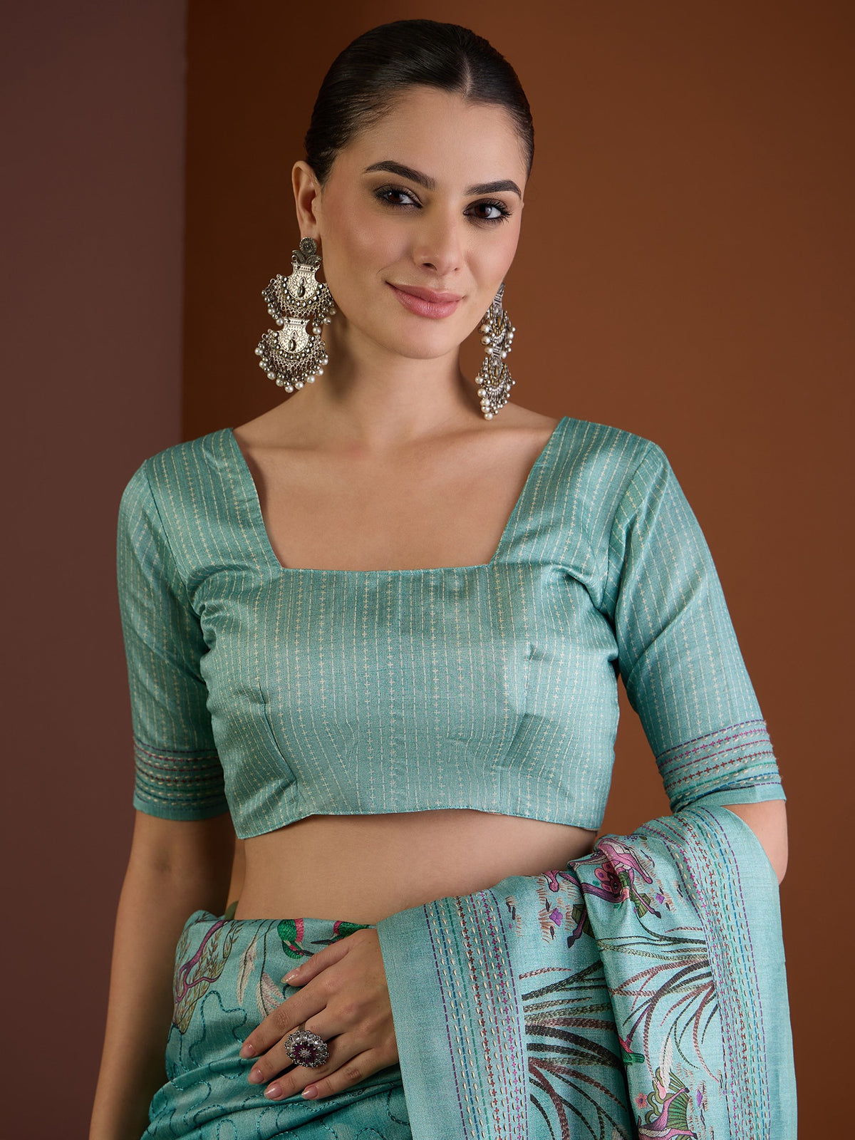 Light Blue art silk saree view 1