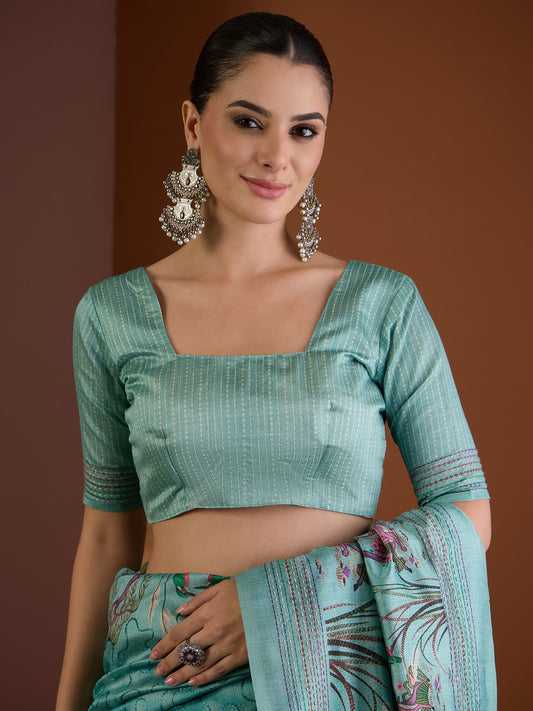 Light Blue art silk saree view 1