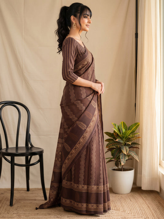Brown Silk Blend saree – detail view 2