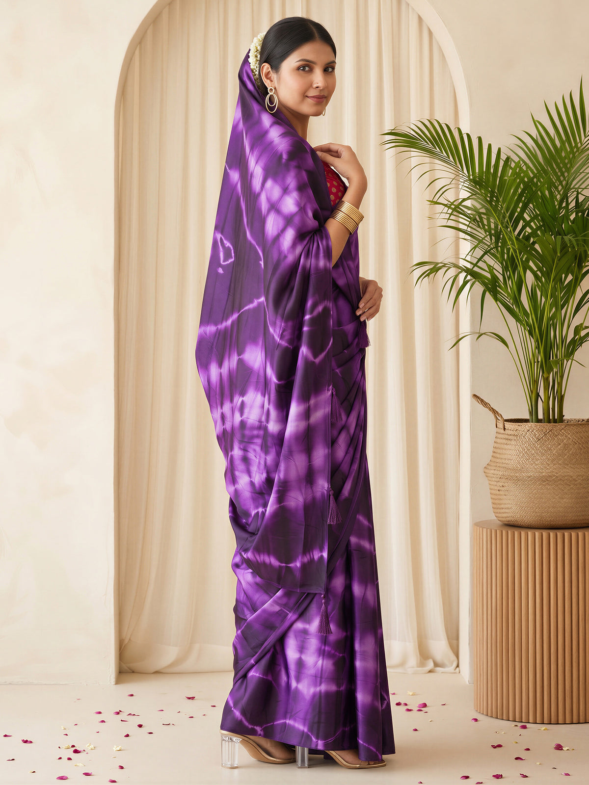 Purple Satin Silk saree – detail view 2