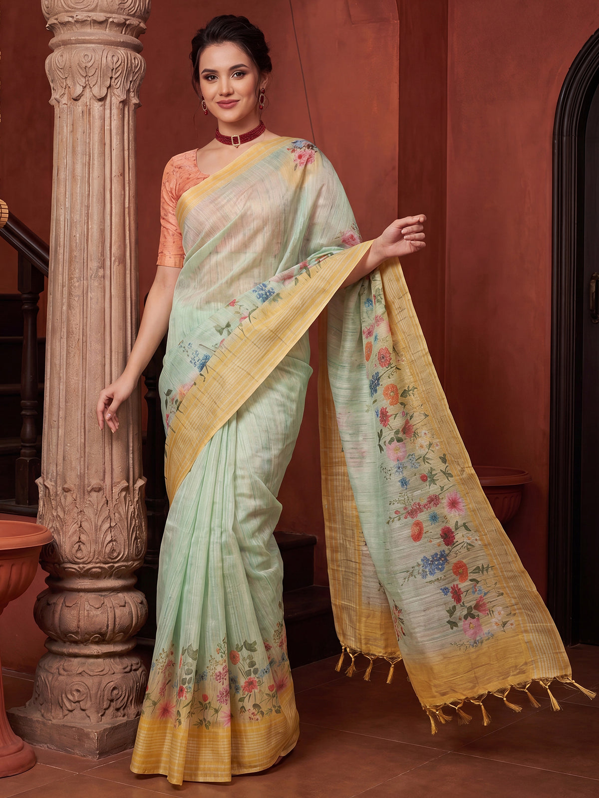 Light Blue Tussar Silk saree – detail view 3