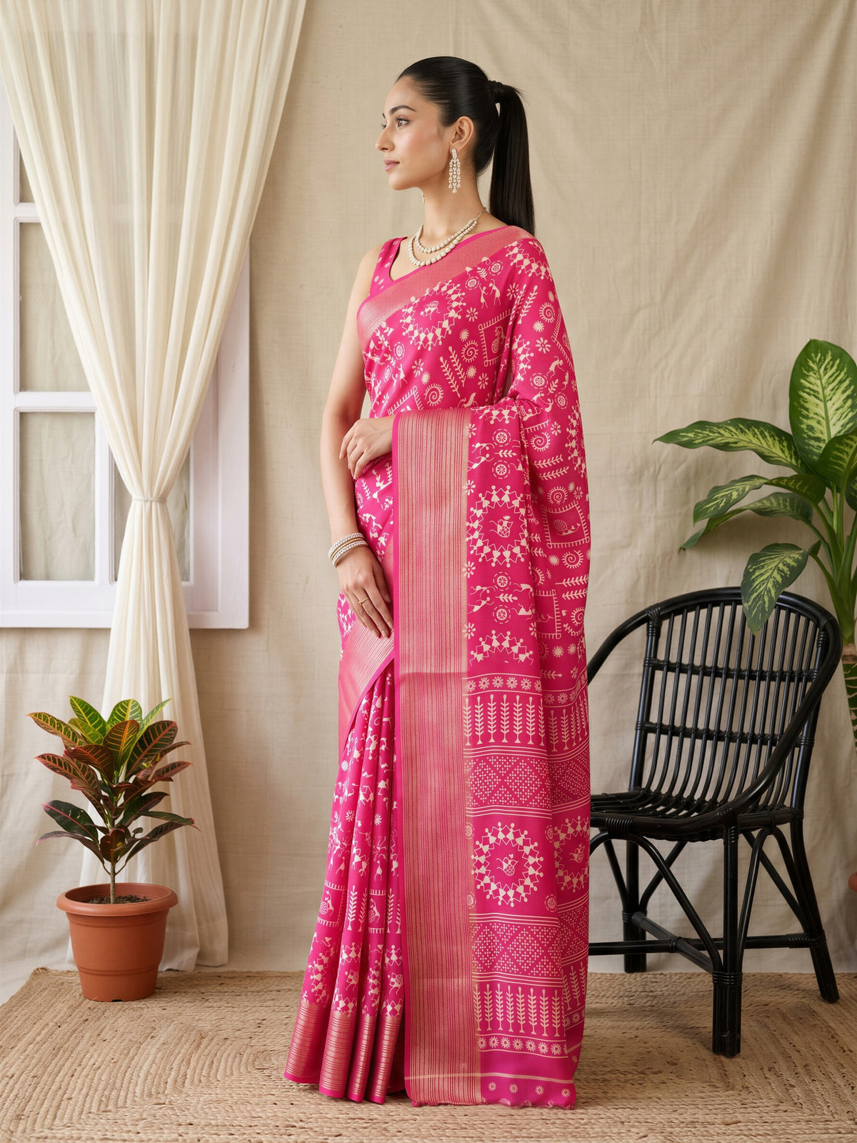 Pink Georgette saree – detail view 2