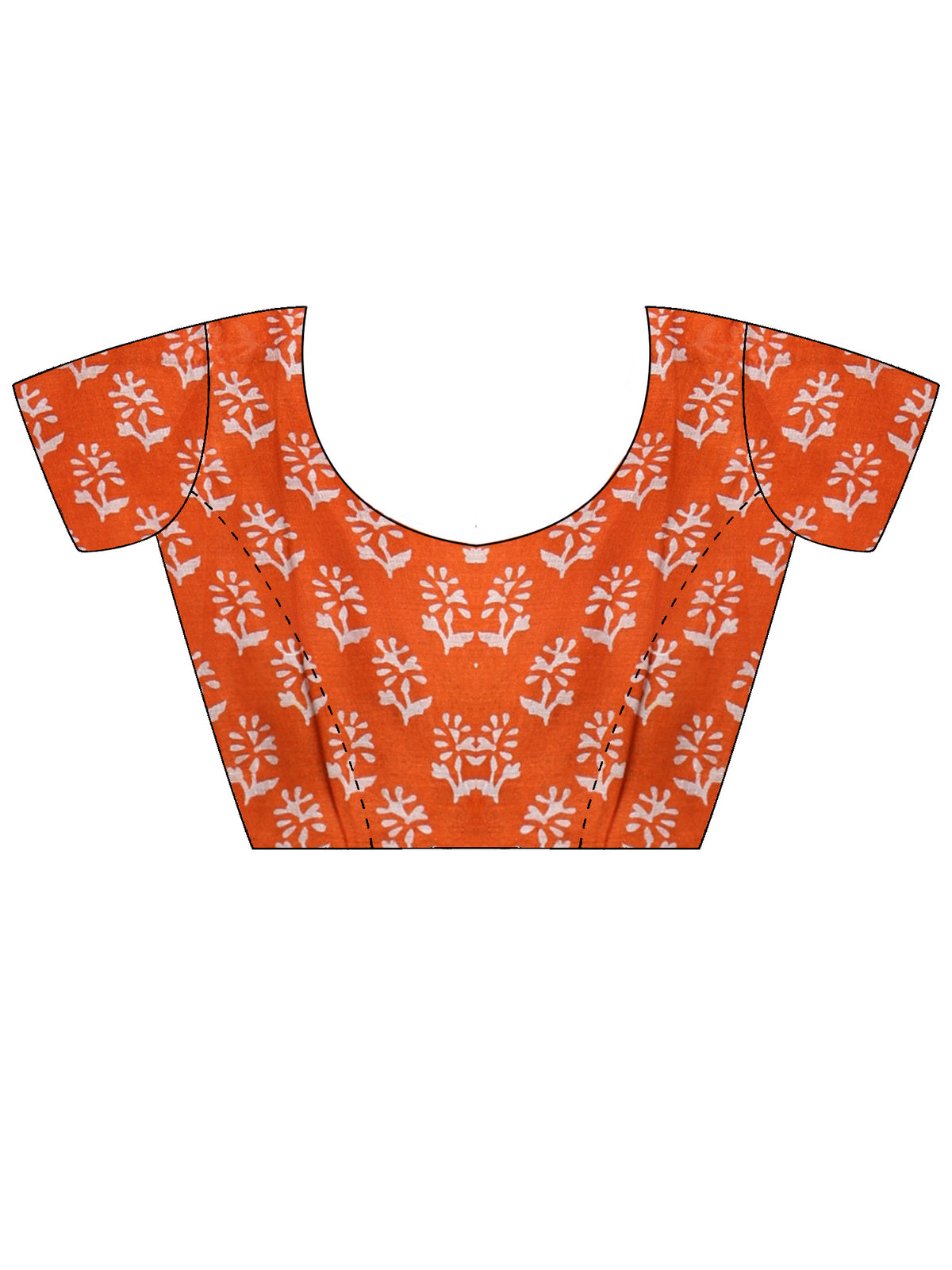 Unstitched orange cotton blouse piece with bagh design