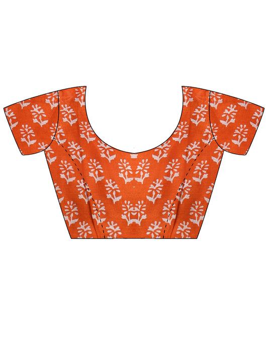 Unstitched orange cotton blouse piece with bagh design
