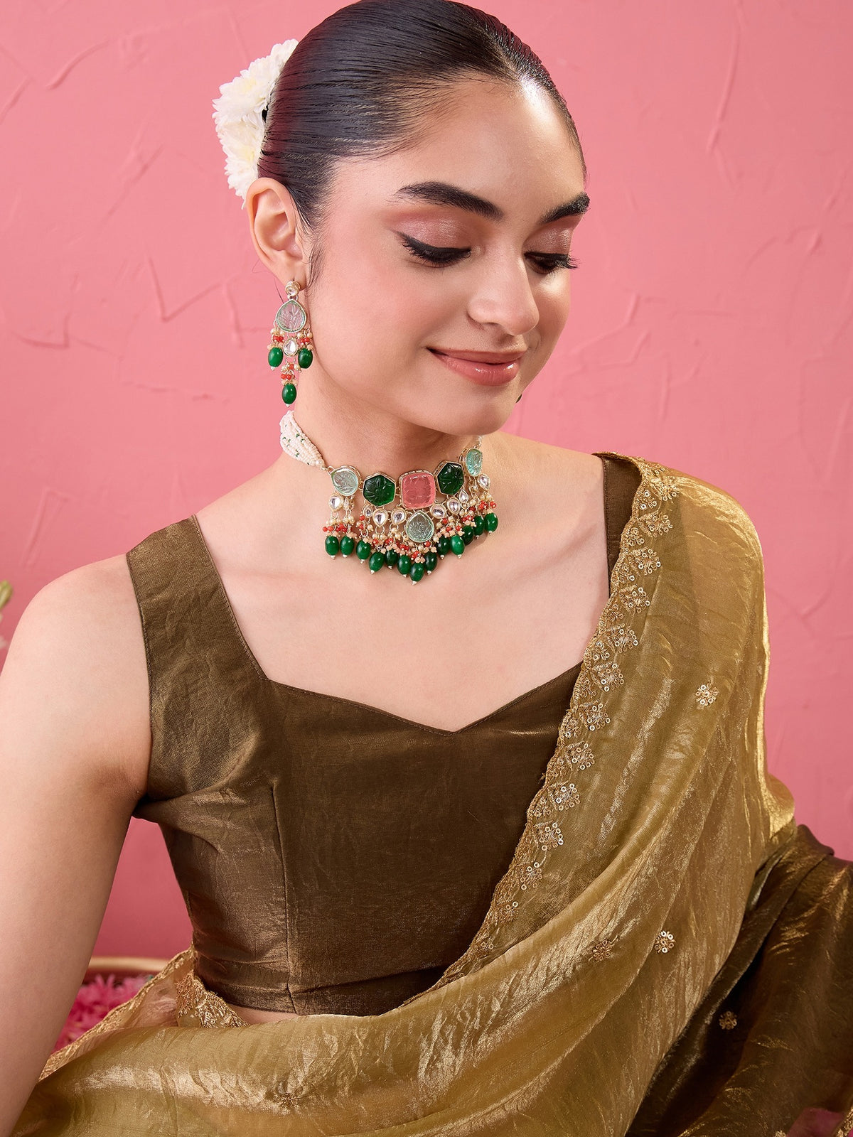 Olive Paper Silk saree – detail view 6