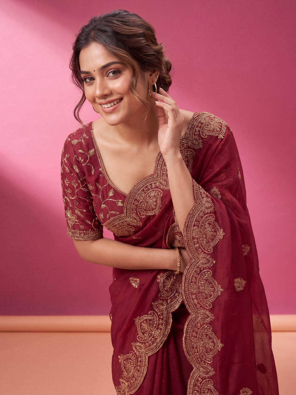 Pink Georgette saree – detail view 4