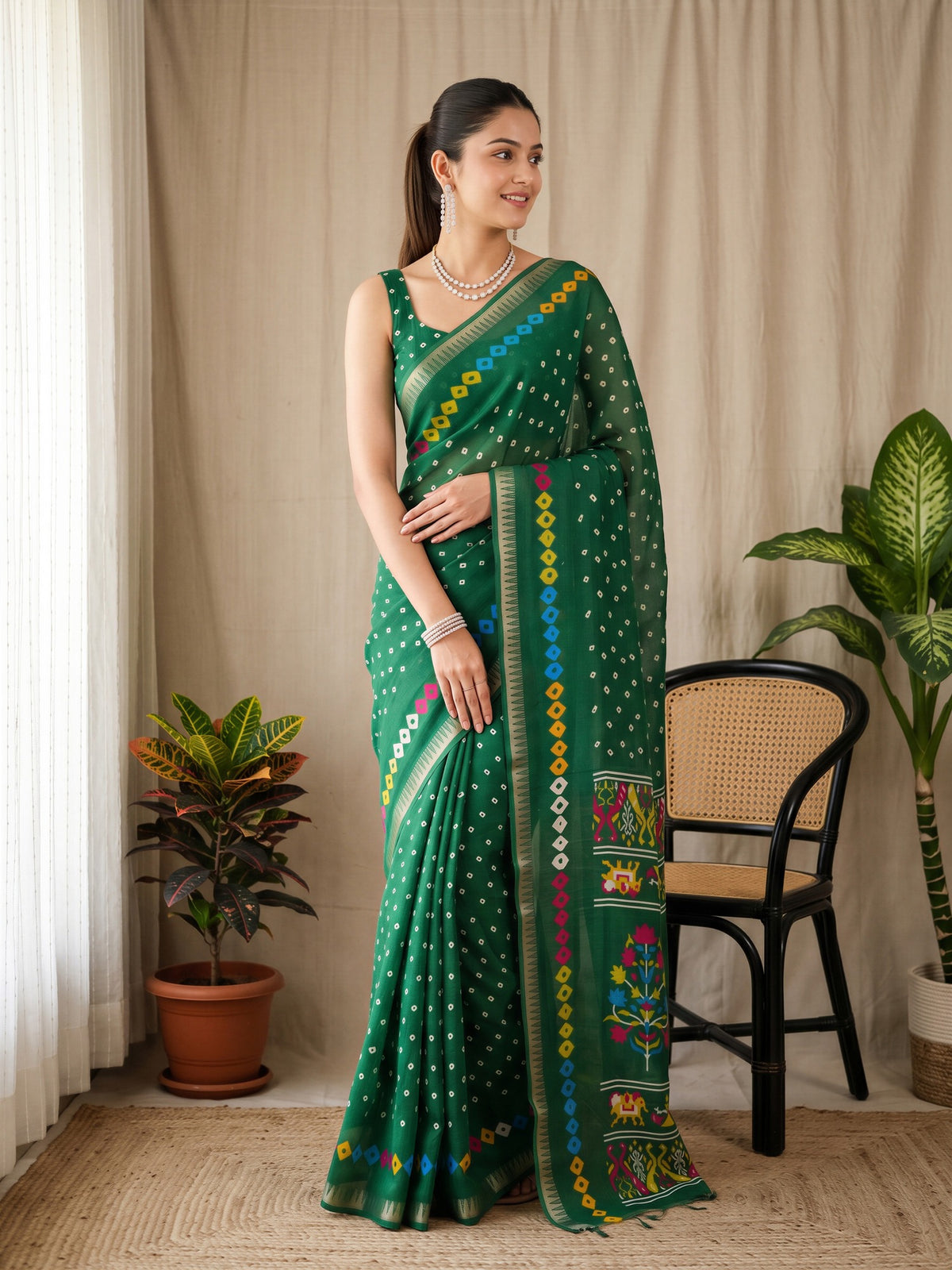 Green Georgette saree – detail view 1