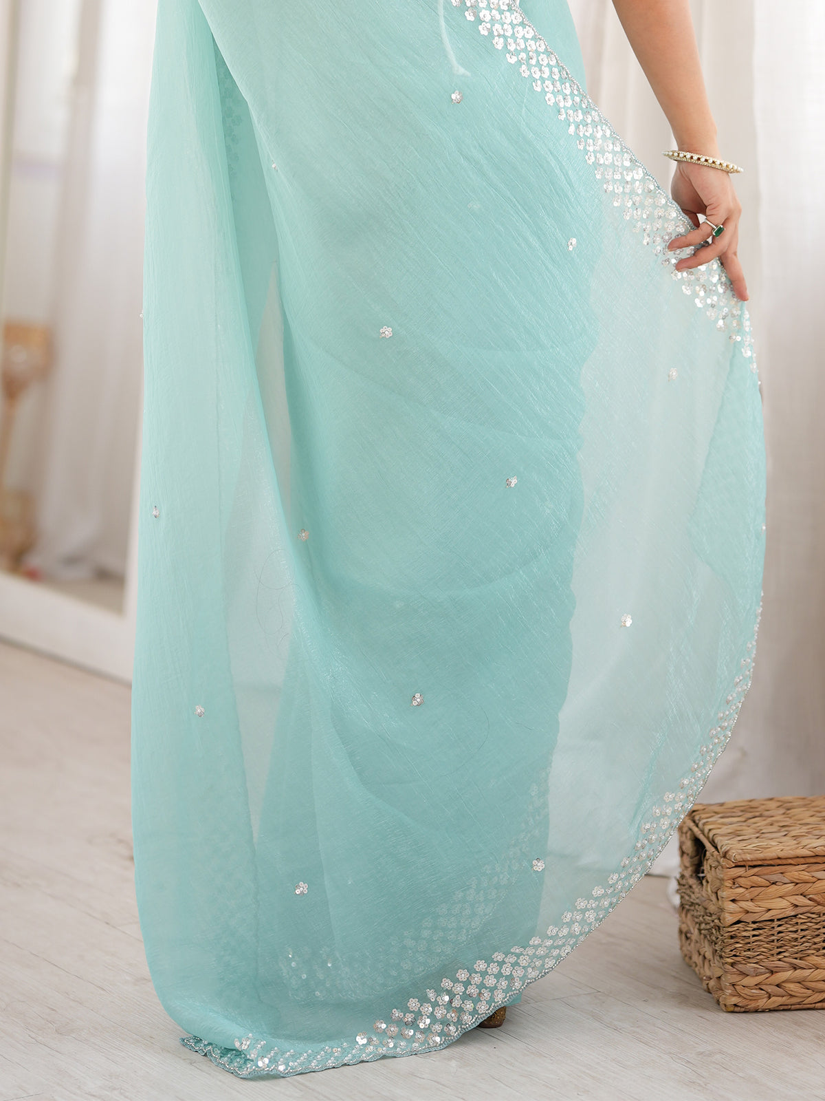 Light Blue Georgette saree – detail view 5