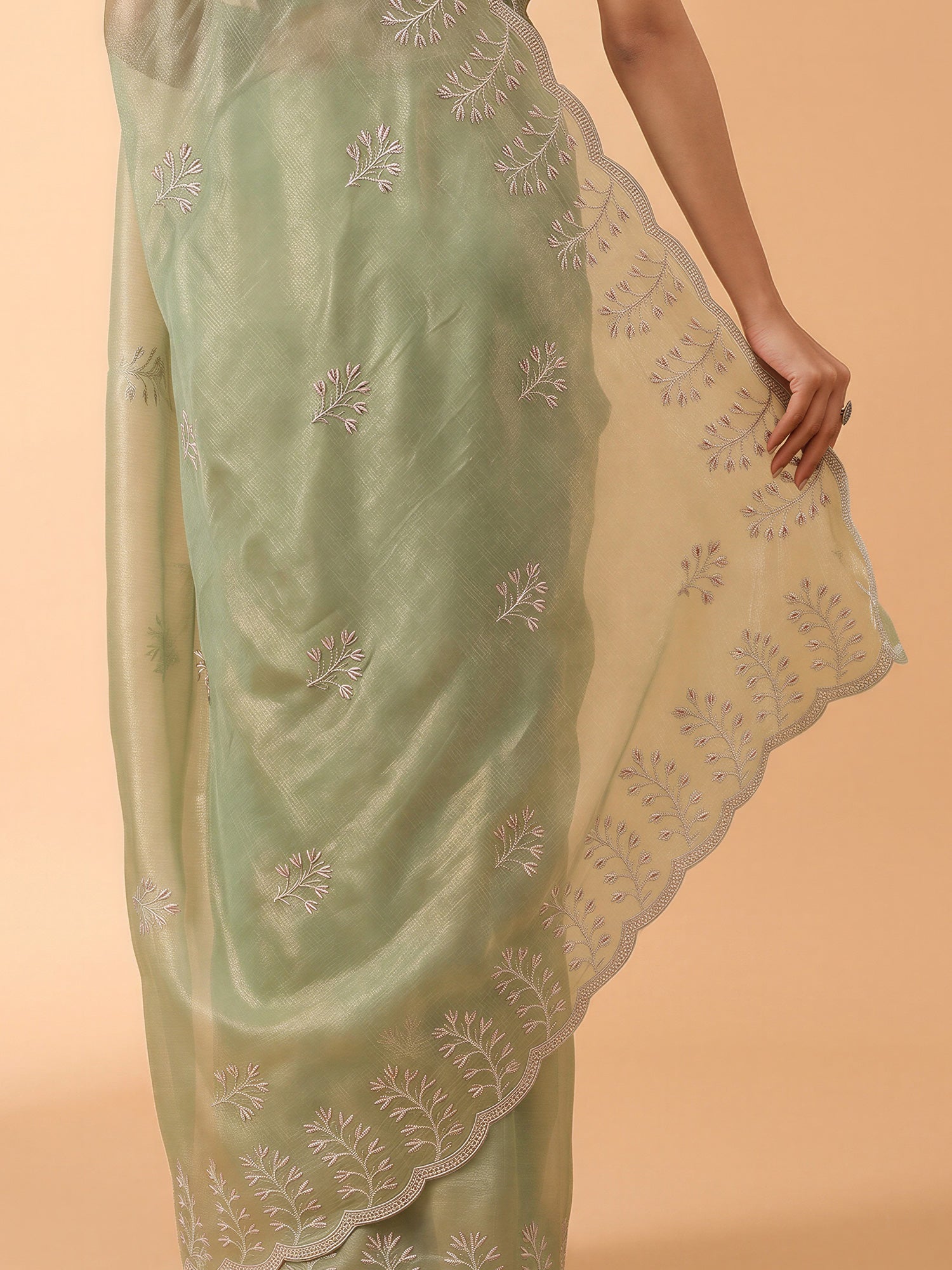 Light Green Chiffon saree – detail view 5