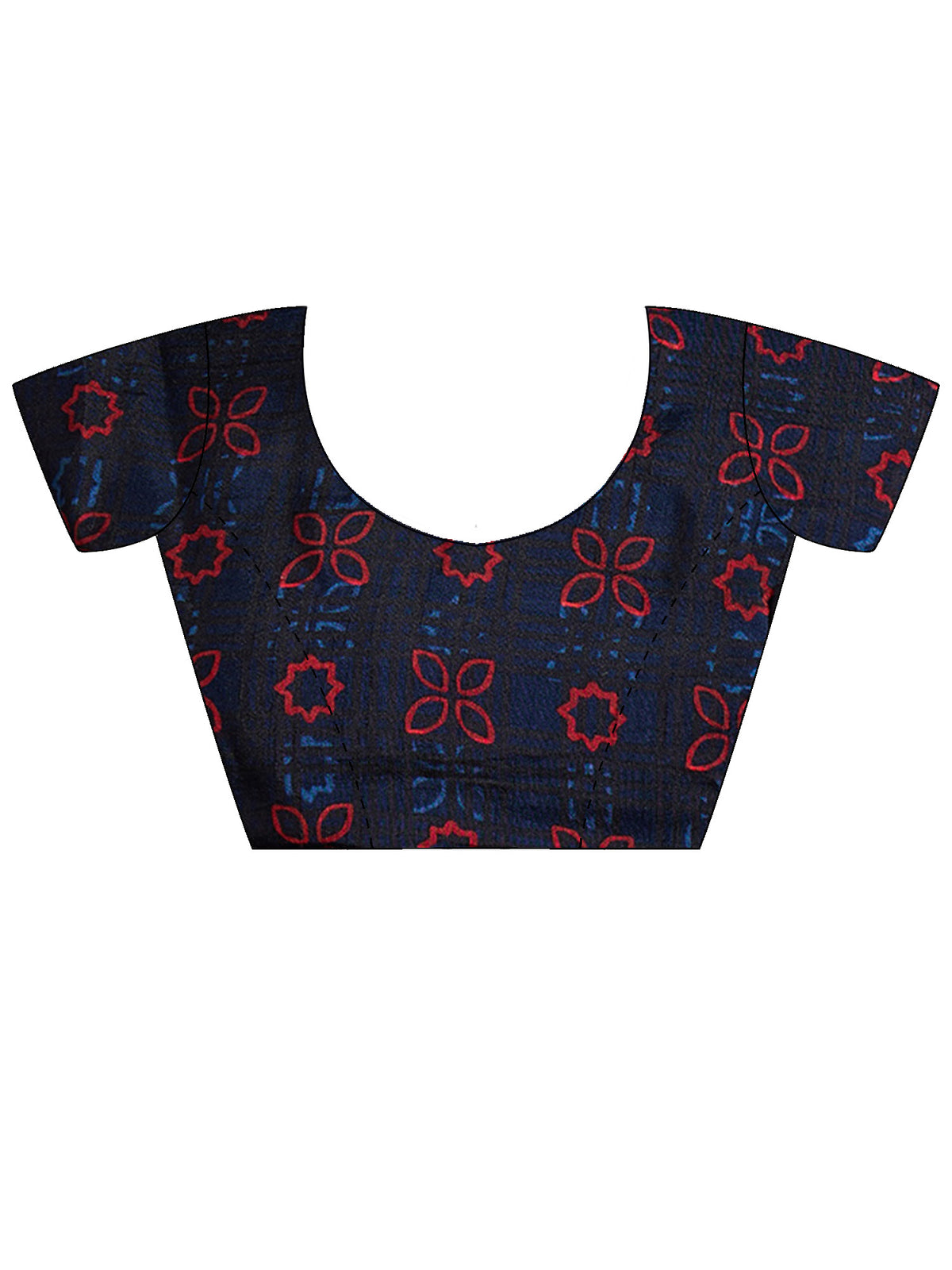 Unstitched navy blue viscose silk blouse piece with ethnic motif design