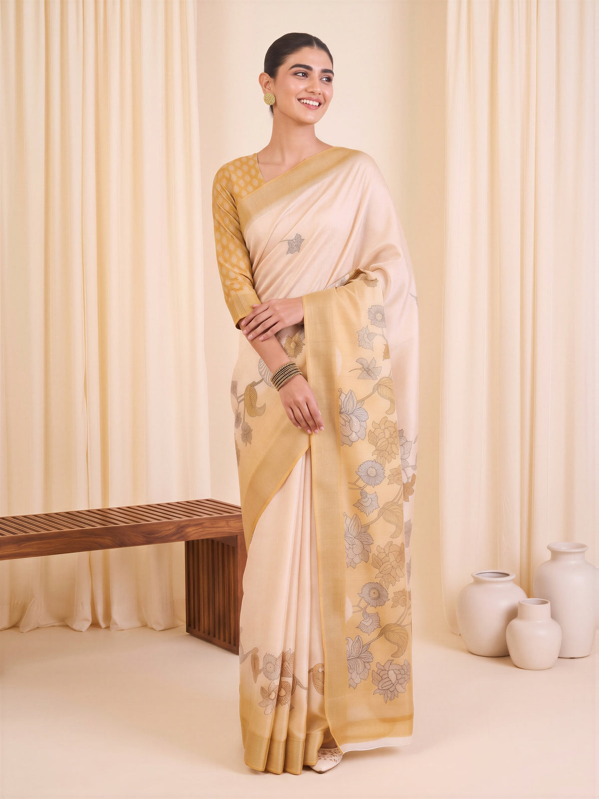 White Satin Silk saree – detail view 3