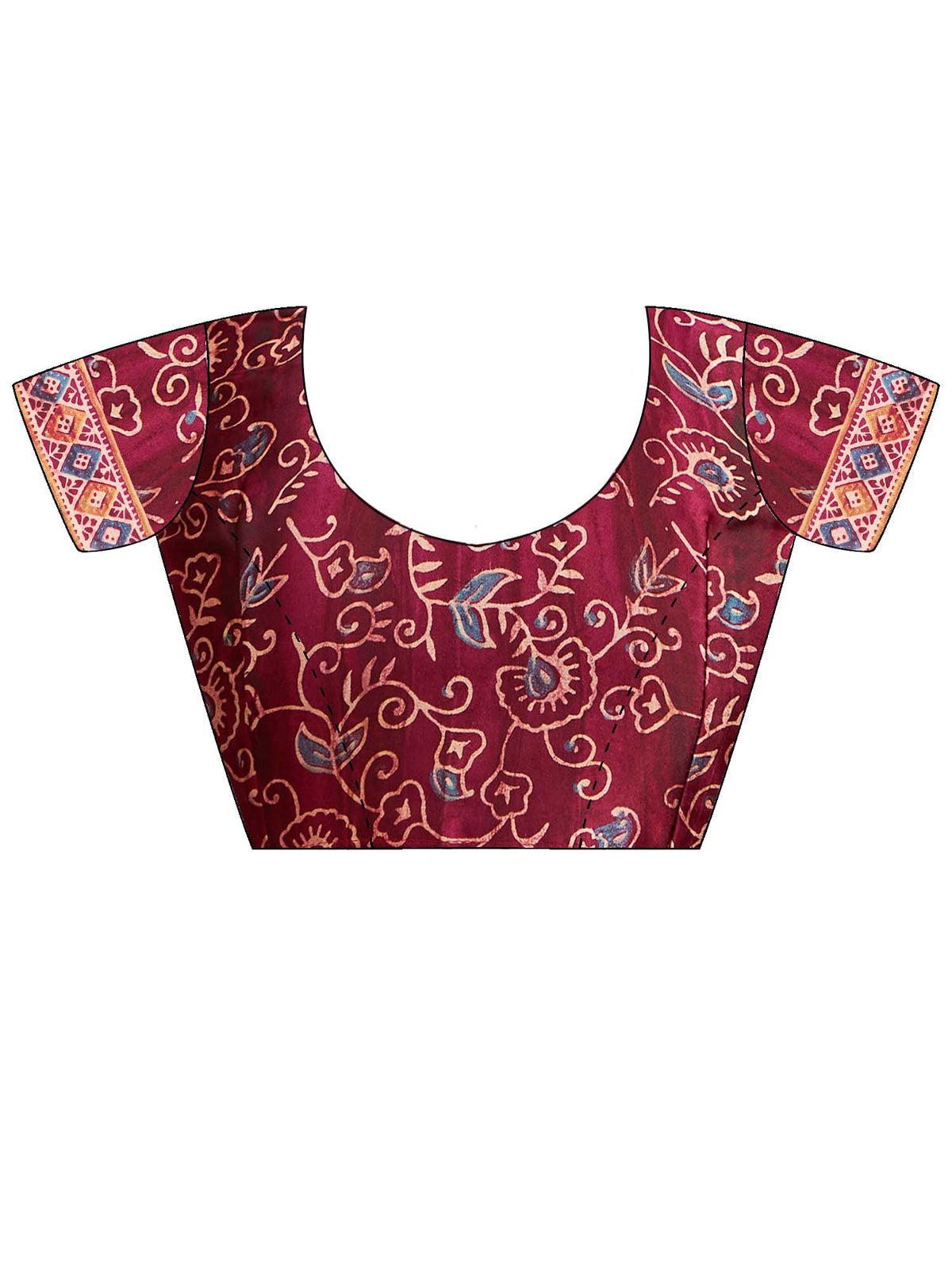 Unstitched burgundy pure crepe blouse piece with ajrak design