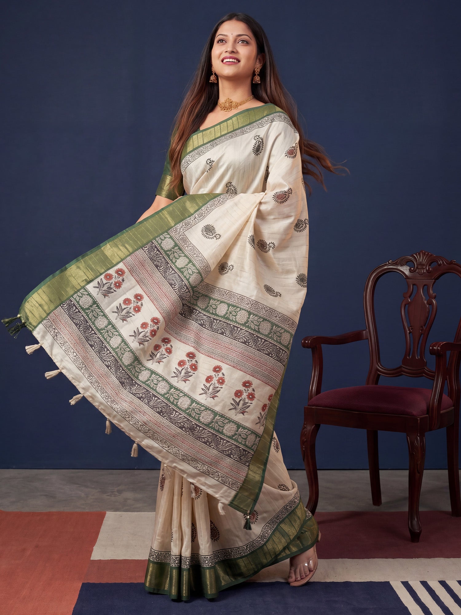 Green Cotton Silk saree – detail view 2