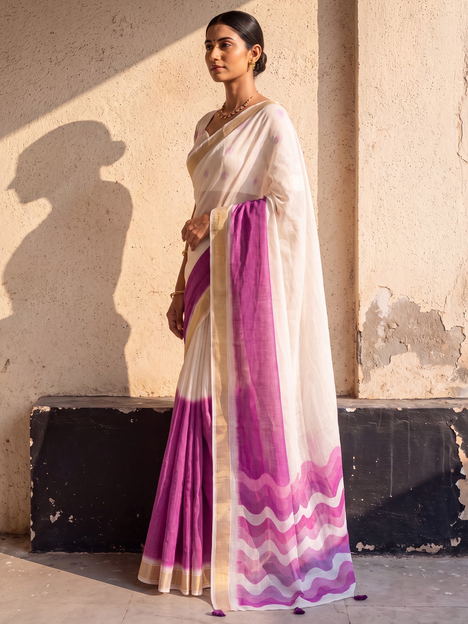 Purple Linen saree – detail view 2