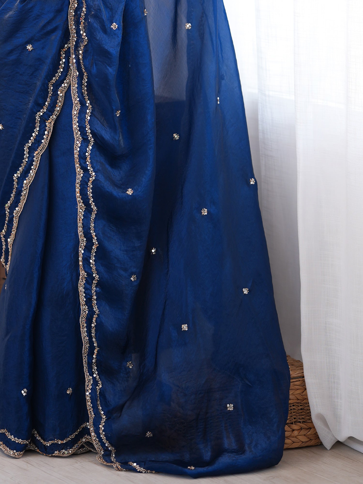 Teal Blue Satin Silk saree – detail view 5