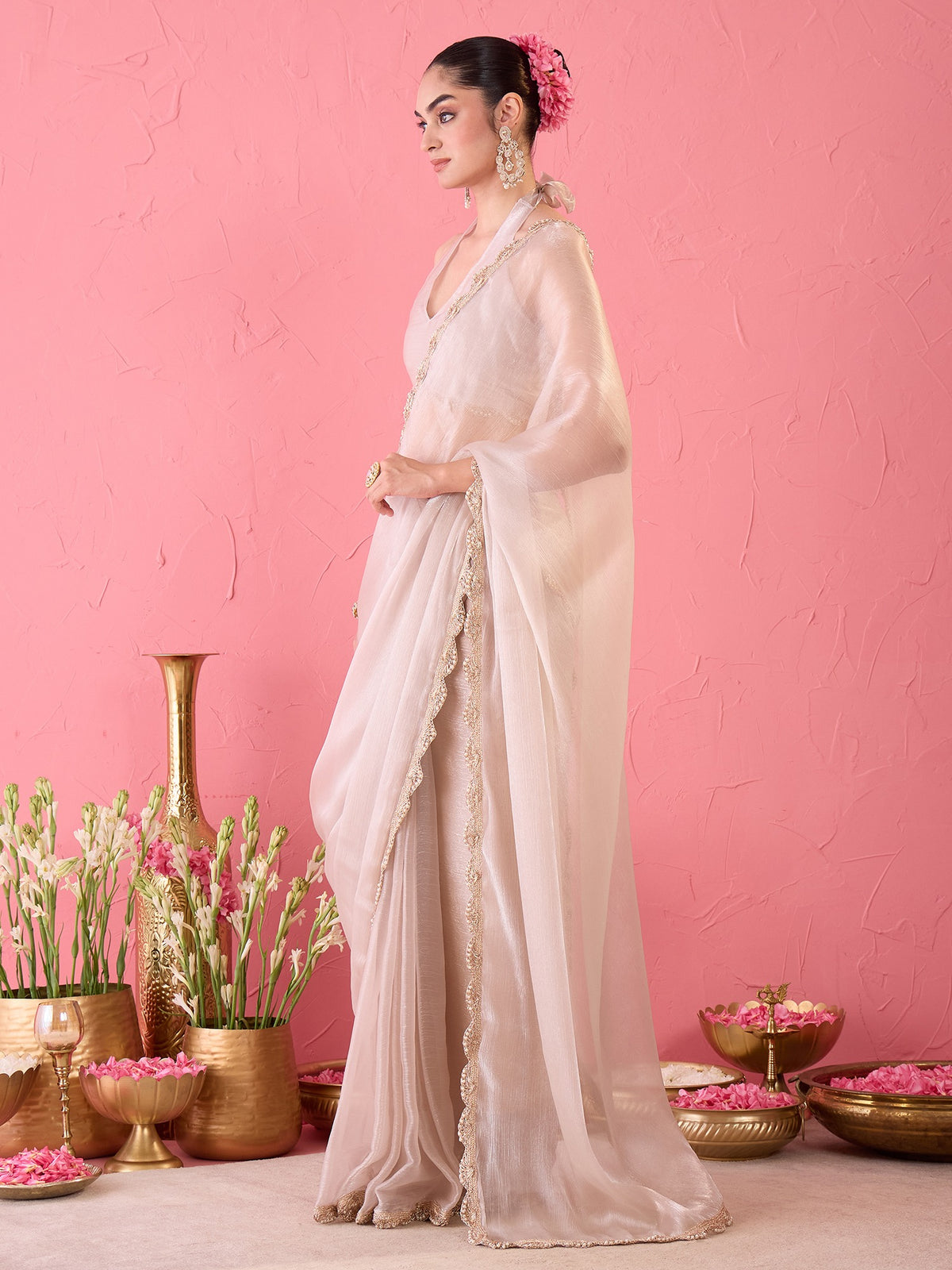 Cream Organza saree – detail view 1