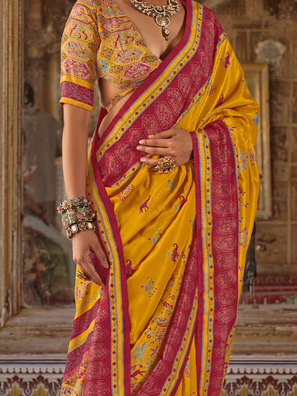 Mustard Silk Blend saree – detail view 3