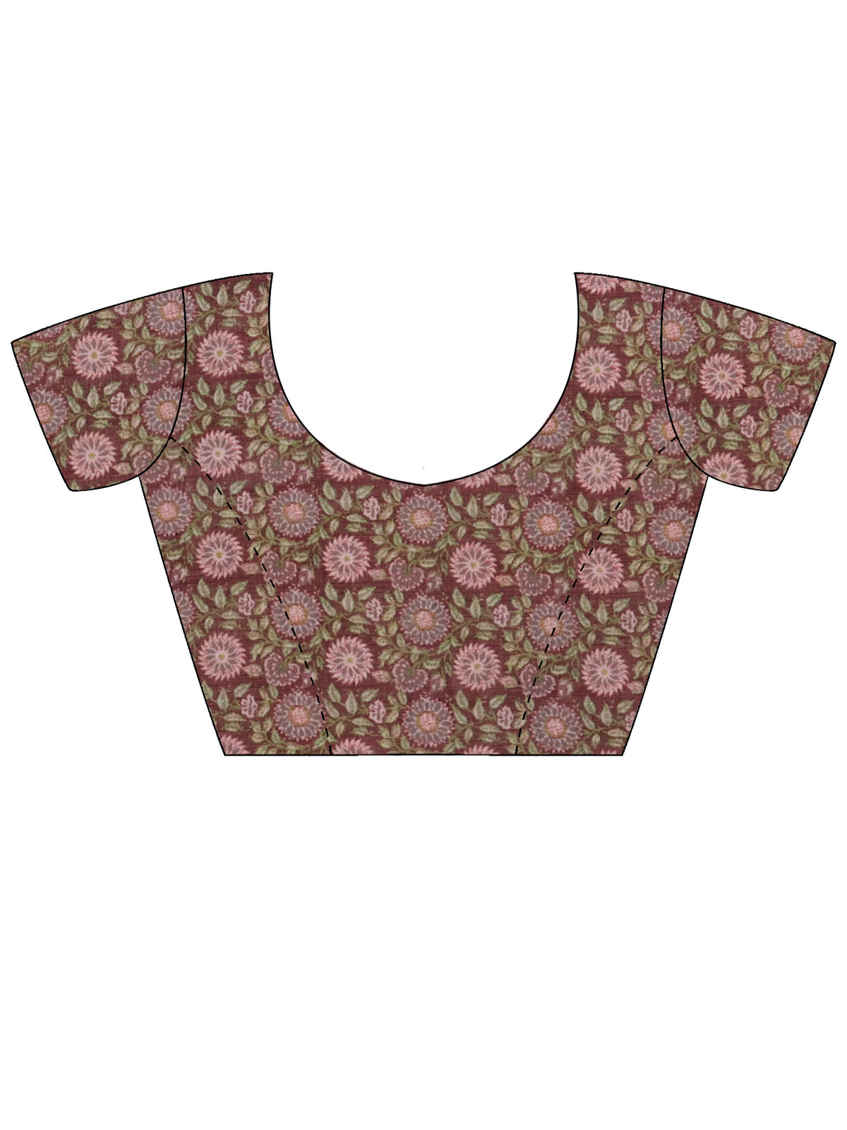Unstitched rust cotton blend blouse piece with floral design