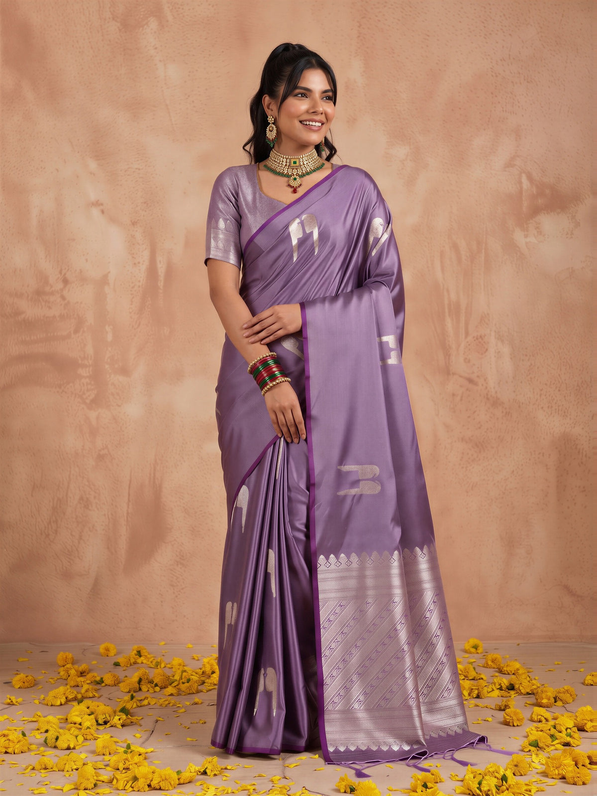 Lavender Satin saree – detail view 3