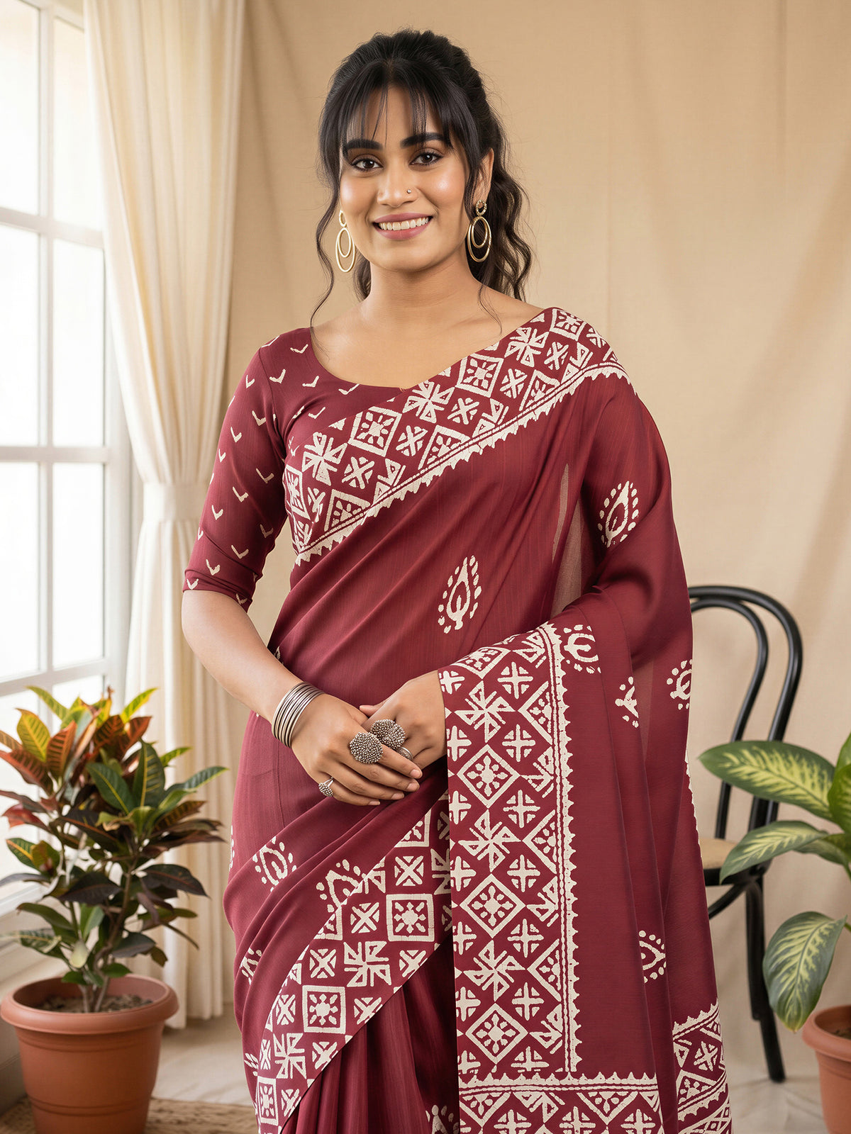 Maroon Cotton Blend saree – detail view 4